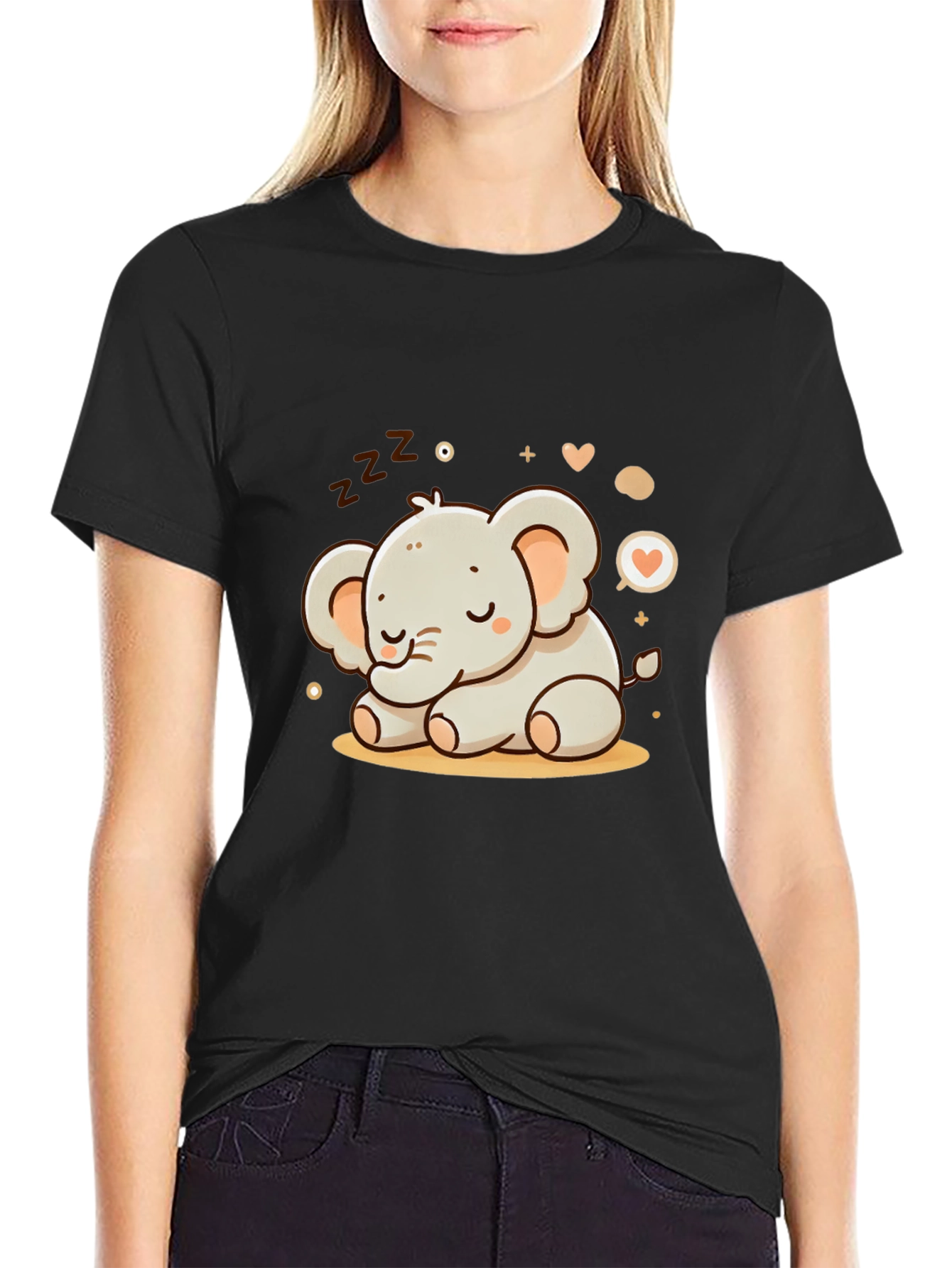 Black Cute Sleeping Elephant Graphic Tee view 2