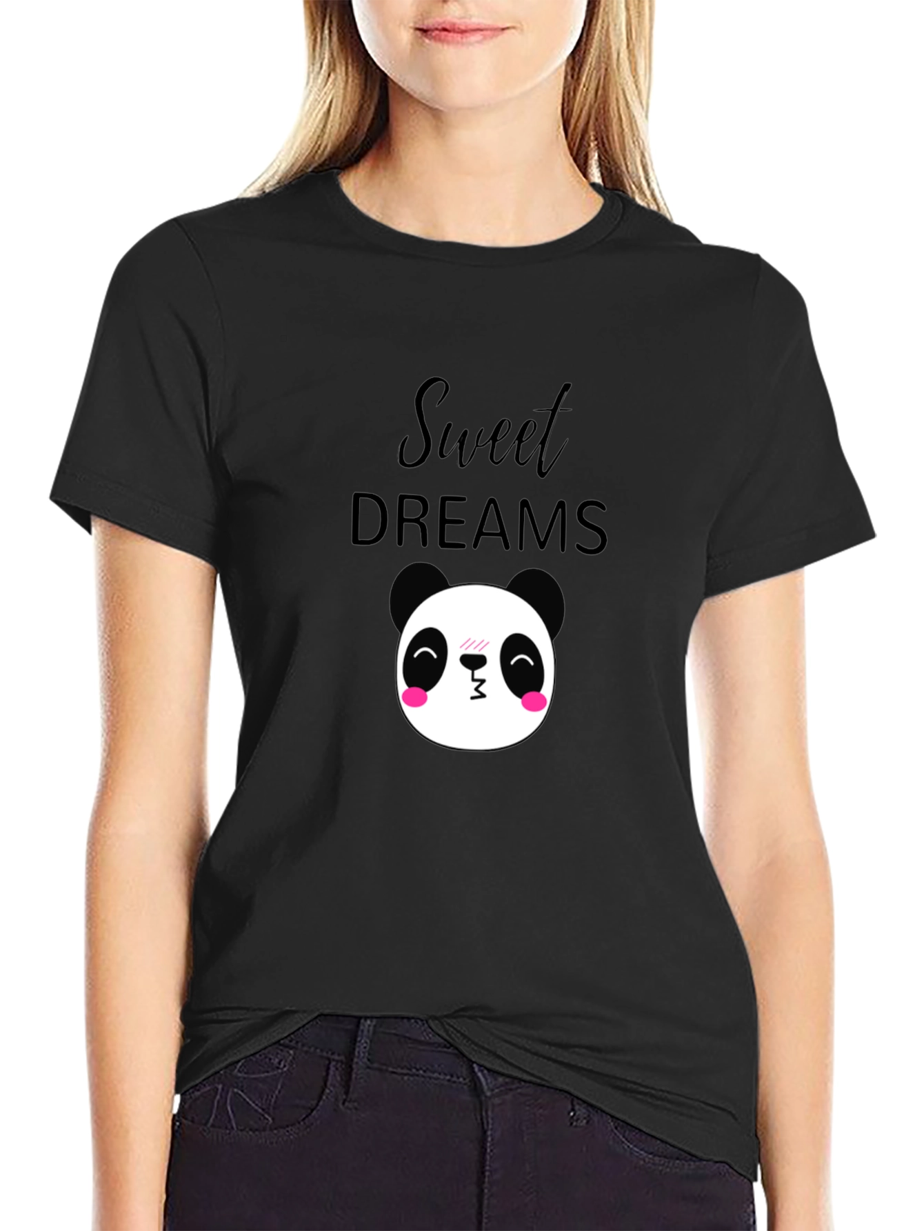 Black Sweet Dreams Panda T-Shirt - Black Cotton Comfort view 2