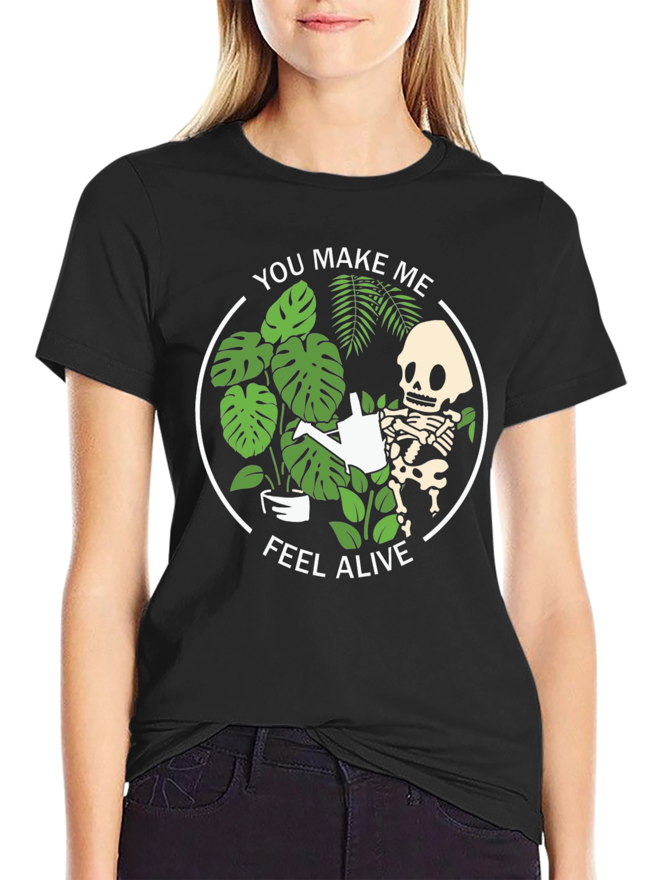 Black Skeleton Gardener Graphic T-Shirt - "You Make Me Feel Alive" view 2
