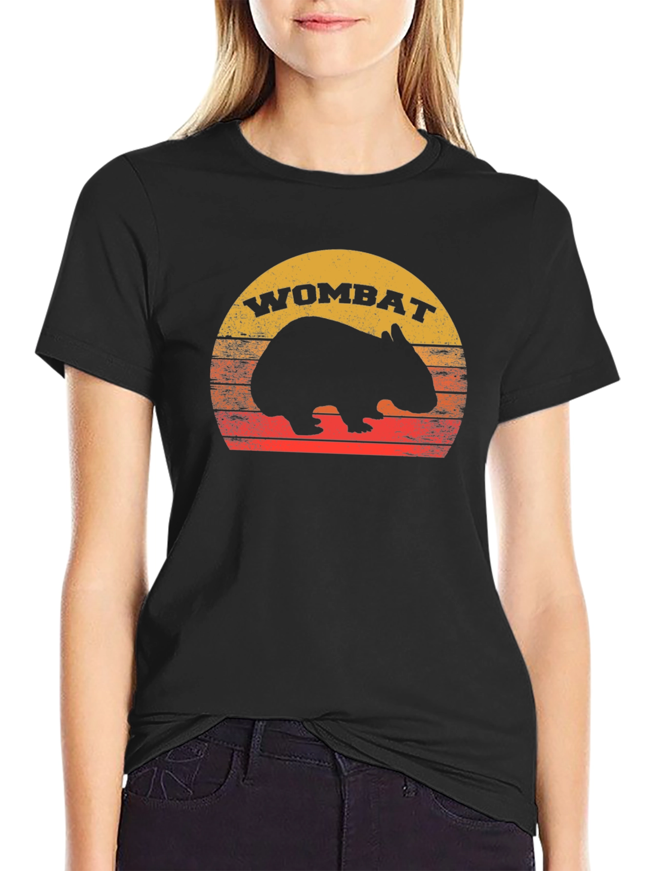 Black Retro Wombat Sunset T-Shirt view 2