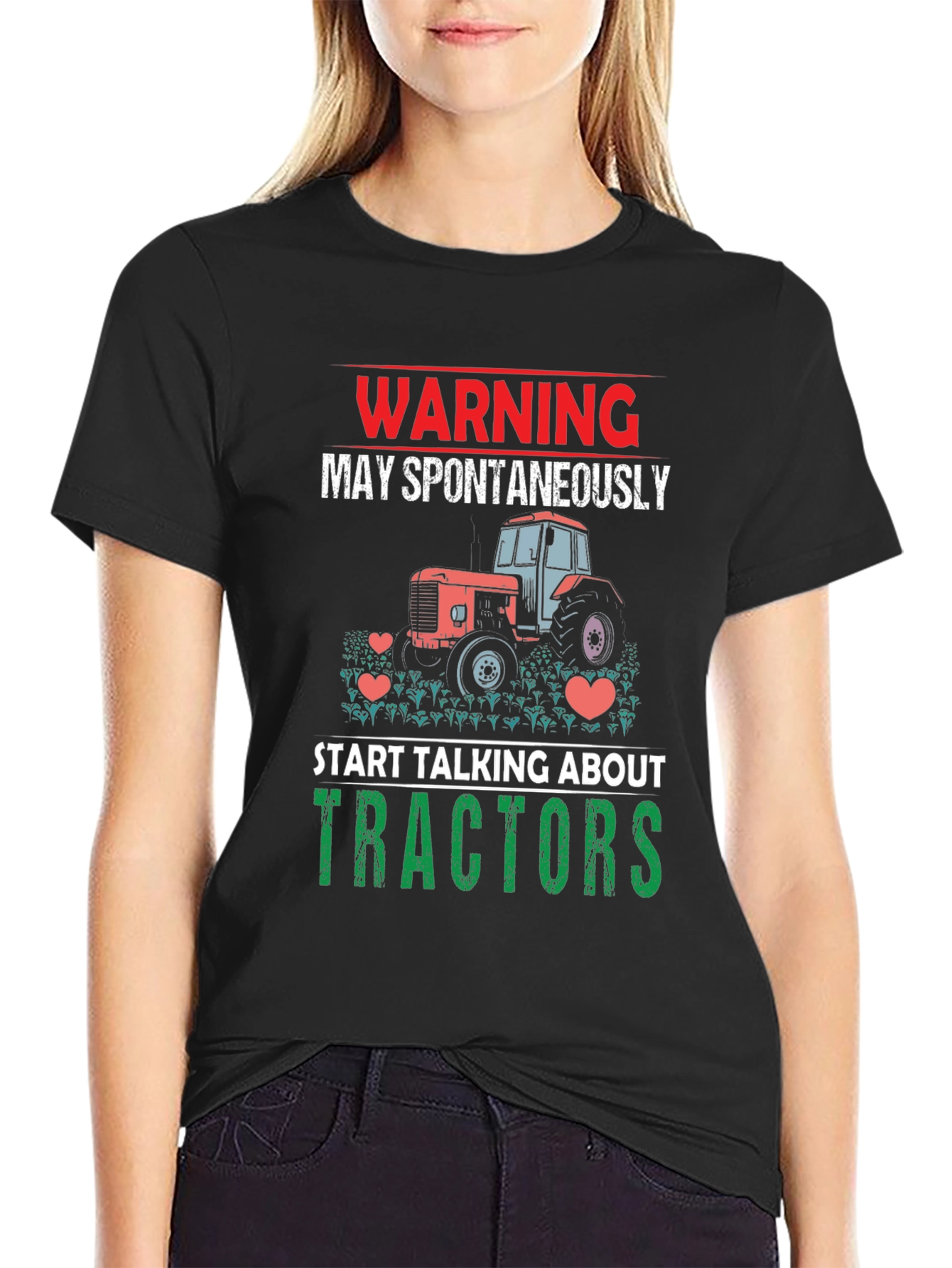 Black Warning Tractor Lover T-Shirt view 2