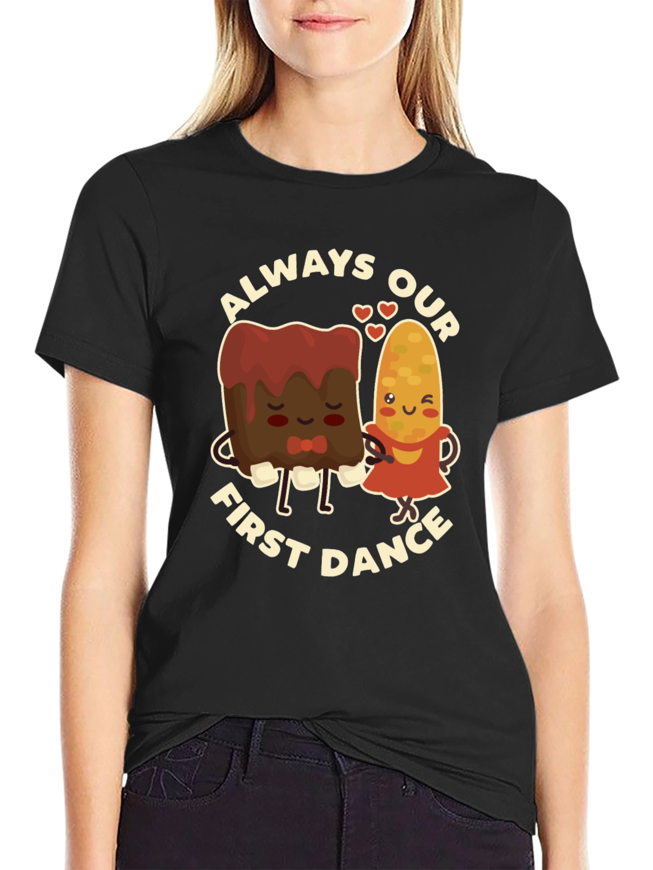 Black Always Our First Dance T-Shirt - Cute Foodie Couple Tee view 2