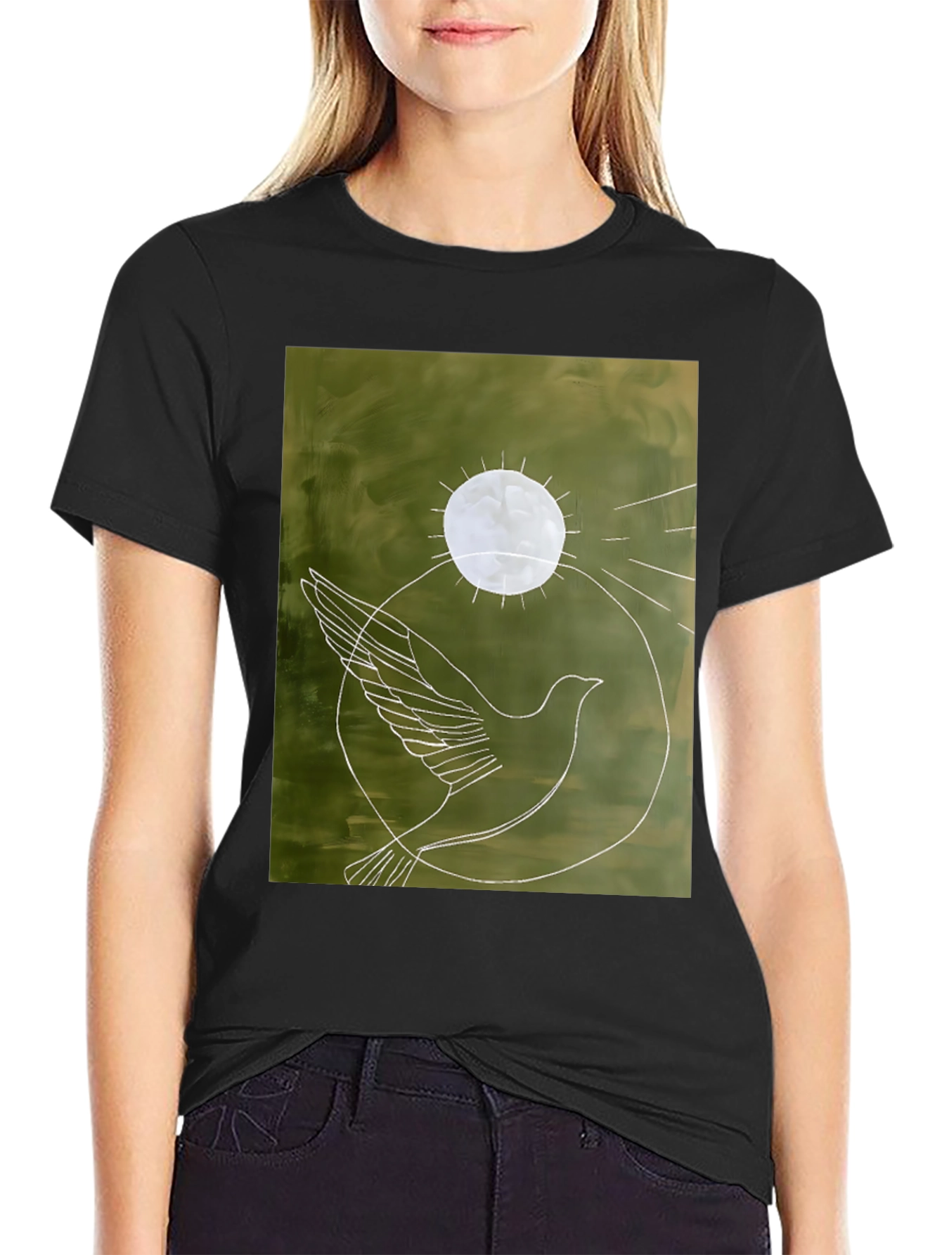 Black Dove Graphic Tee - Peace Symbol Shirt view 2