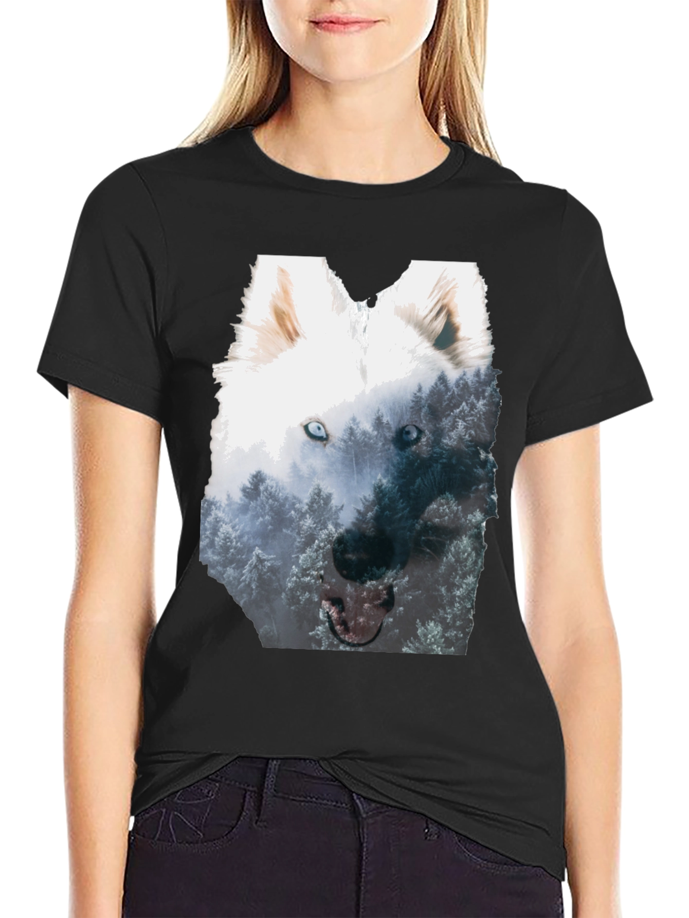 Black Wolf Forest Graphic Tee - Black Cotton Blend view 2