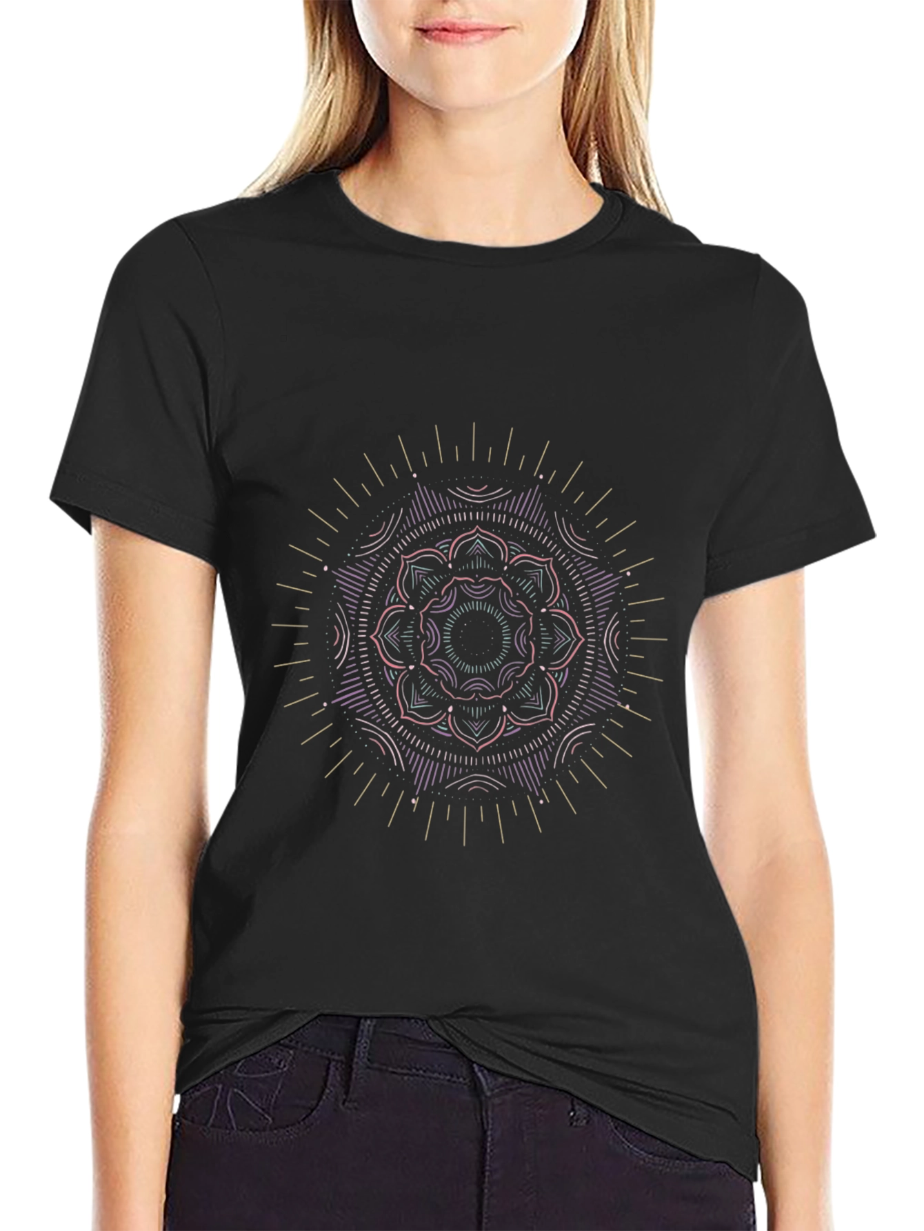 Black Mandala Graphic Black T-Shirt view 2