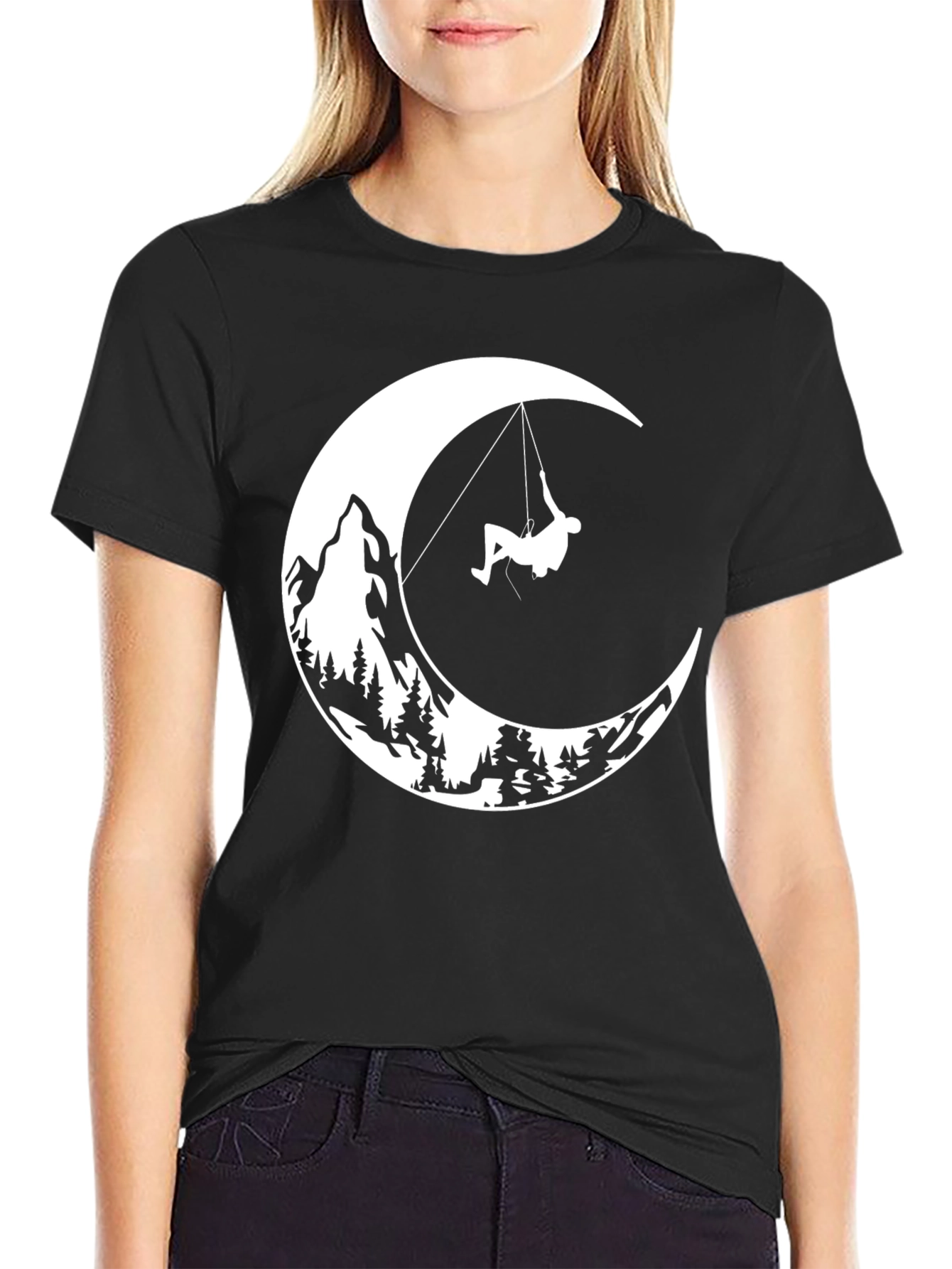 Black Moonlit Climb Graphic Tee - Black Cotton T-Shirt view 2