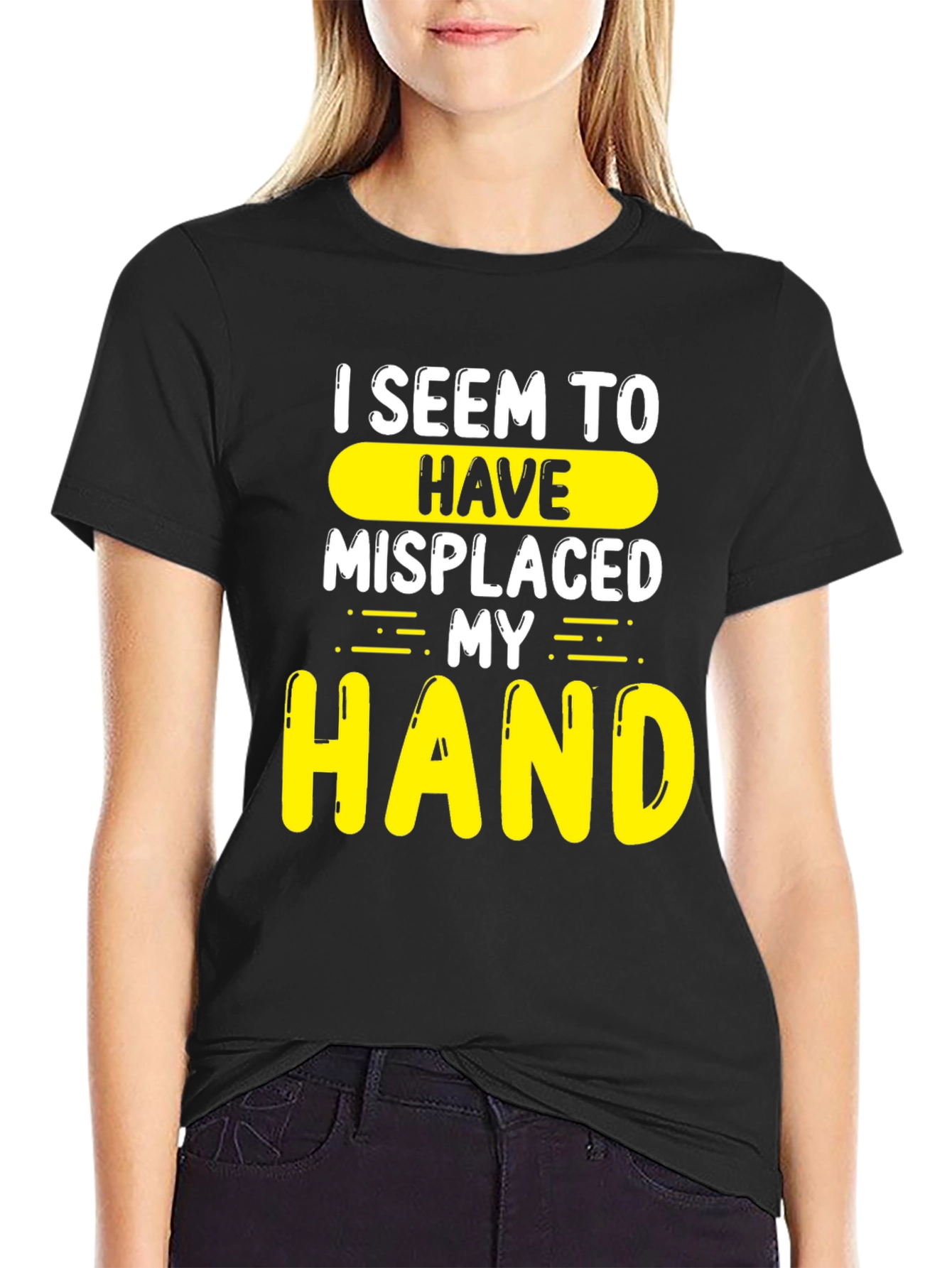 Black Humorous "Misplaced Hand" Graphic T-Shirt view 2