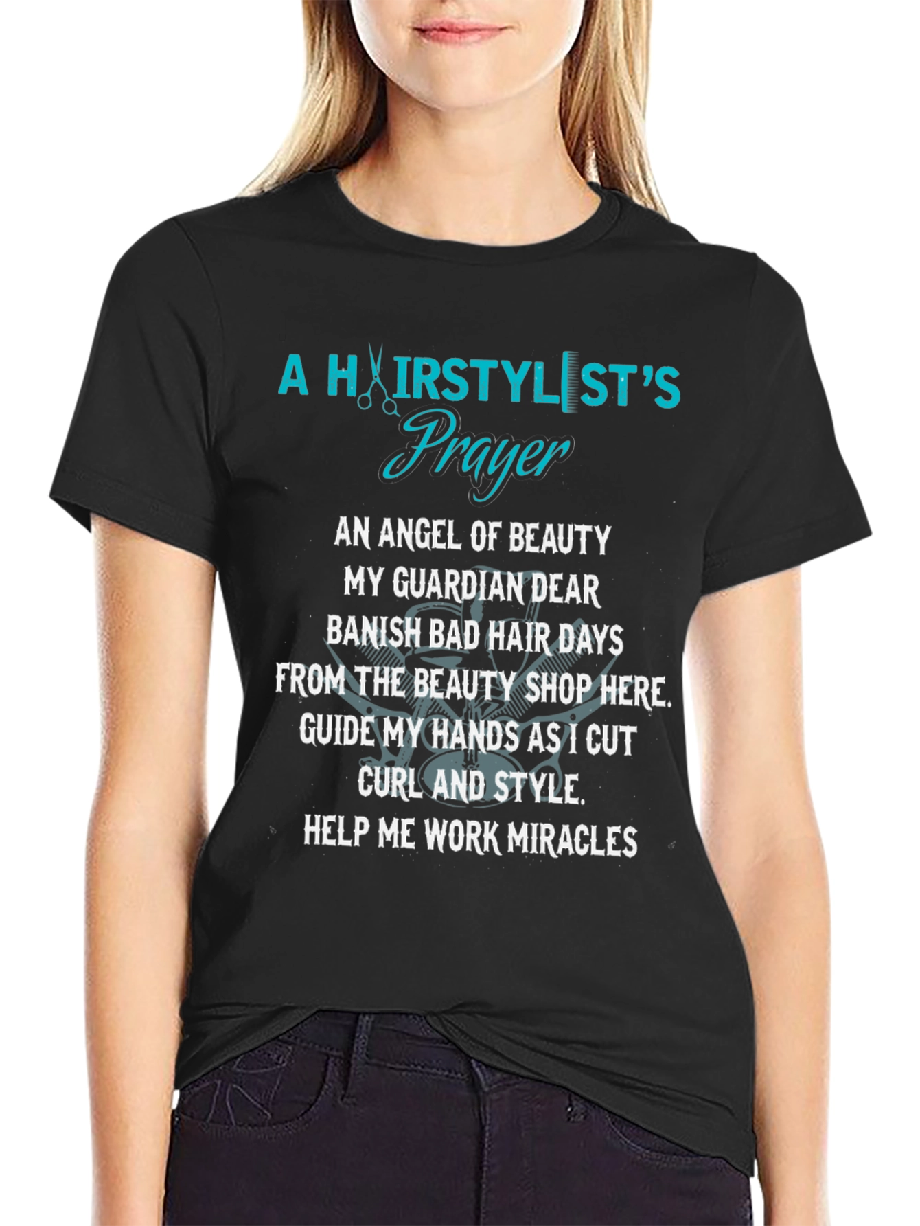 Black Hairstylist's Prayer Graphic T-Shirt view 2