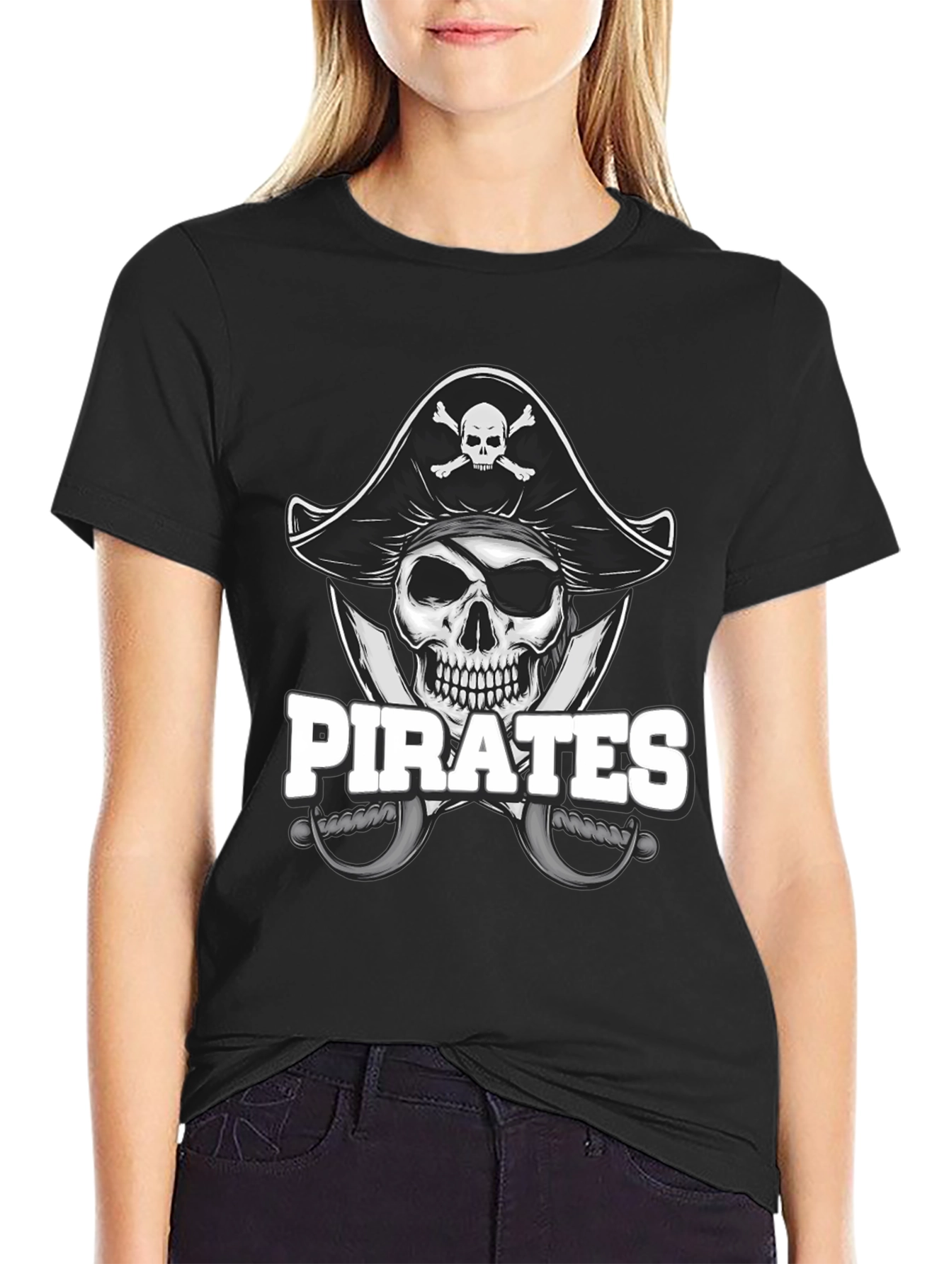 Black Pirate Skull T-Shirt - Novelty Graphic Tee view 2
