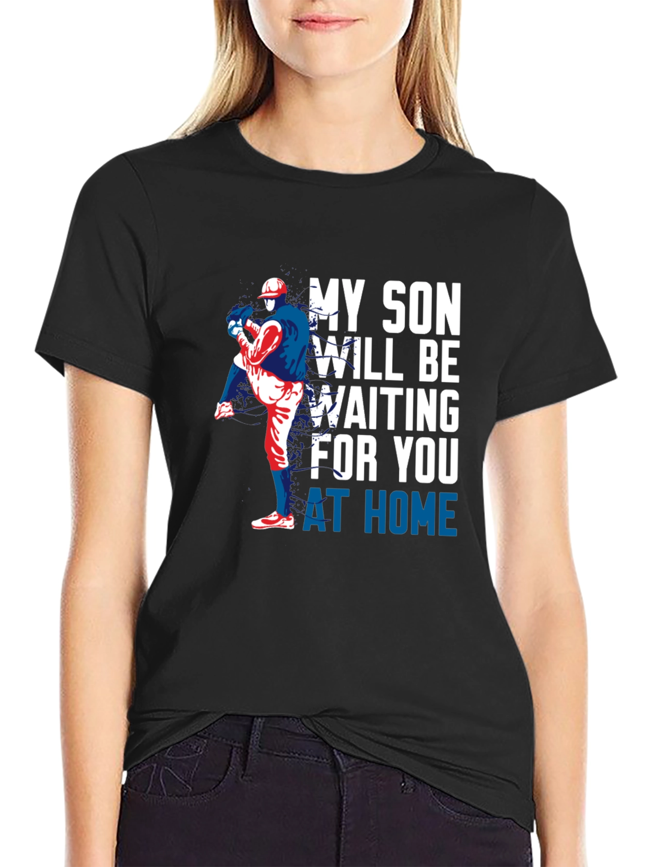 Black My Son Will Be Waiting Baseball T-Shirt view 2