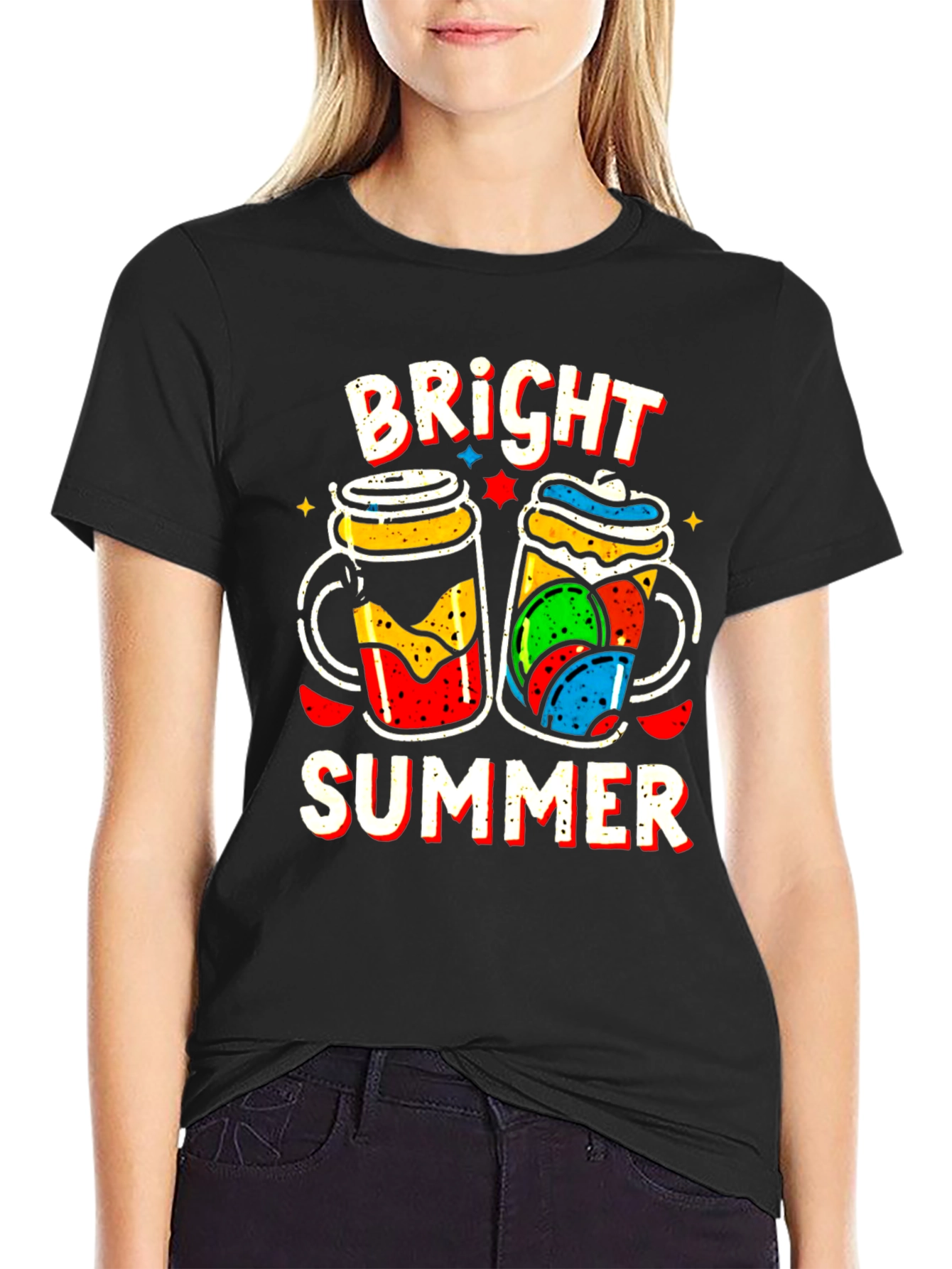 Black Bright Summer Graphic T-Shirt view 2