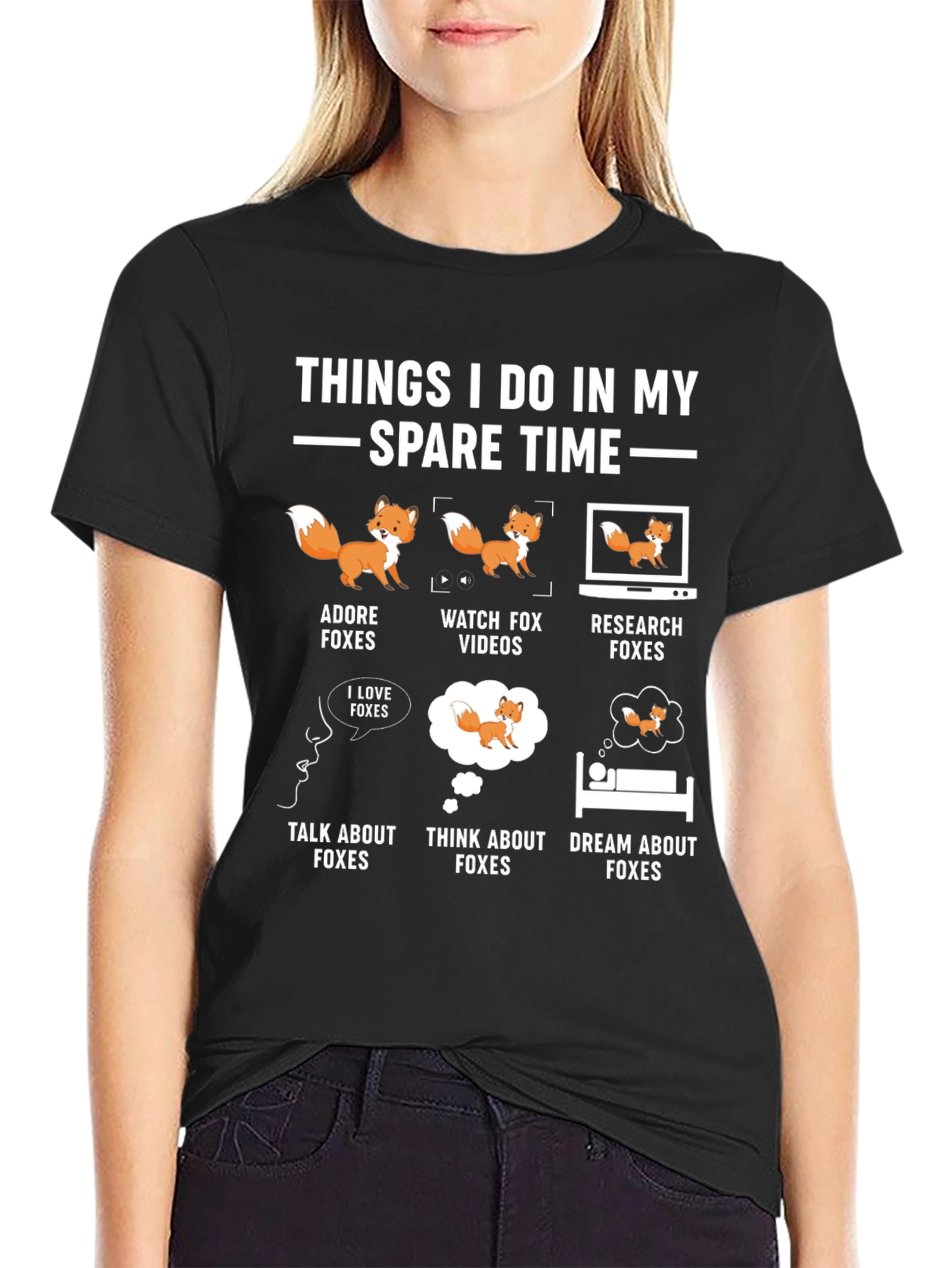Black Funny Fox Lover T-Shirt - My Spare Time view 2