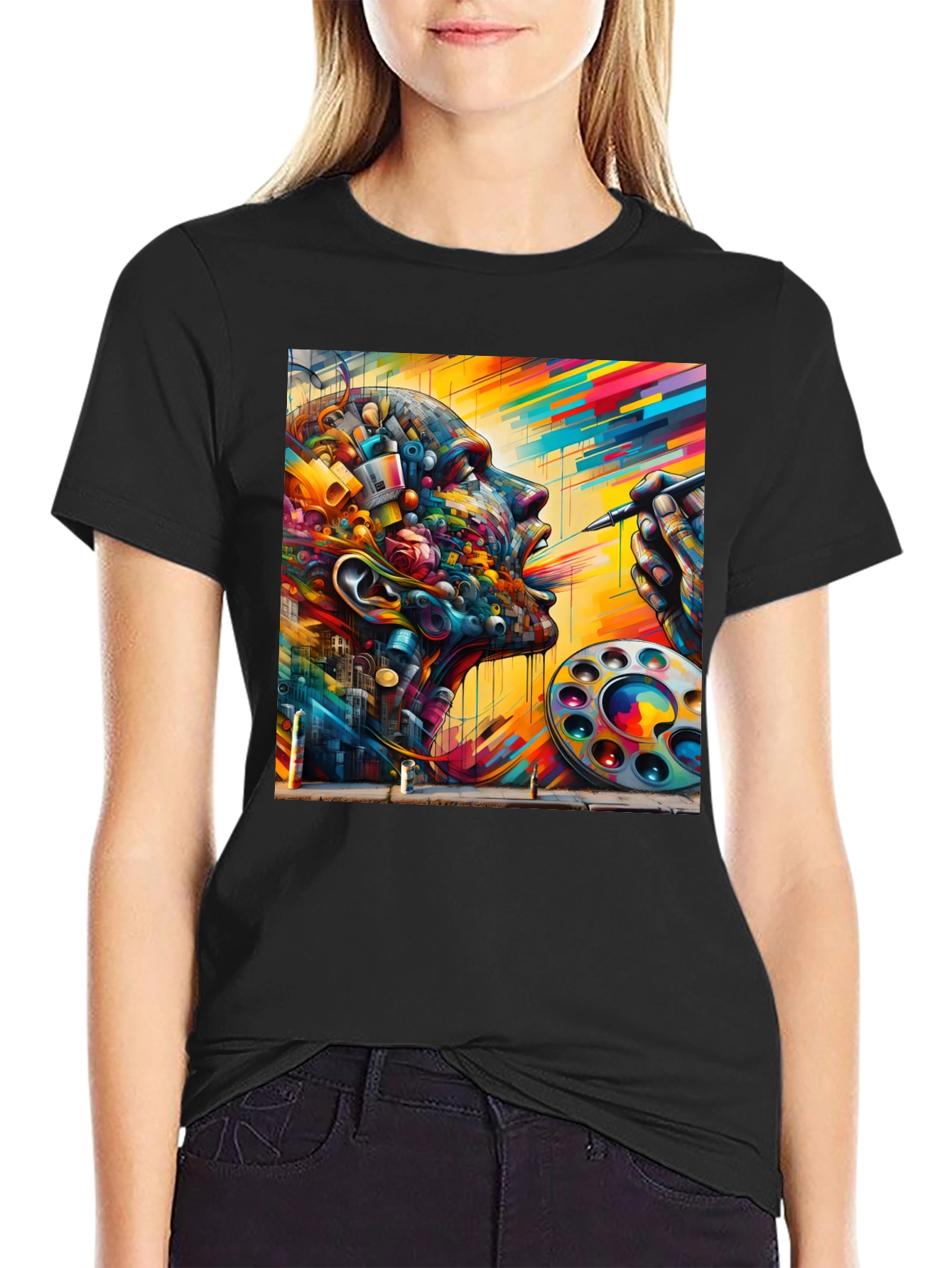 Black Artistic Mind T-Shirt - Colorful Abstract Design view 2