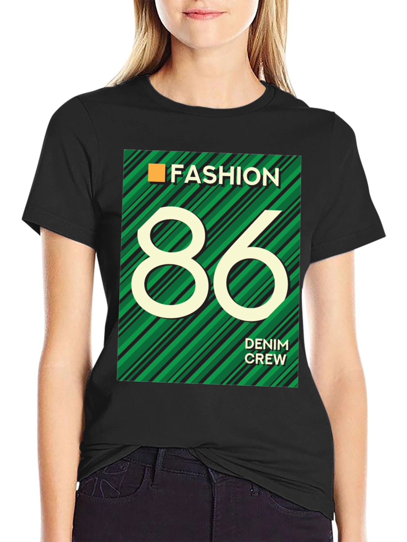 Black Fashion 86 Denim Crew Graphic T-Shirt view 2