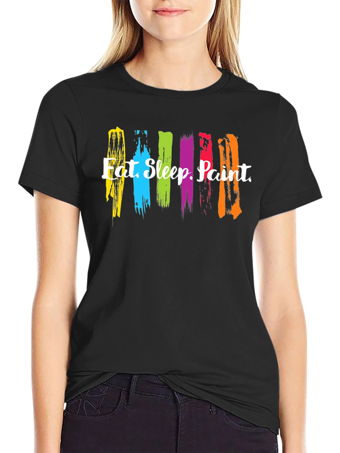 Black Eat Sleep Paint Brushstroke Graphic Tee view 2