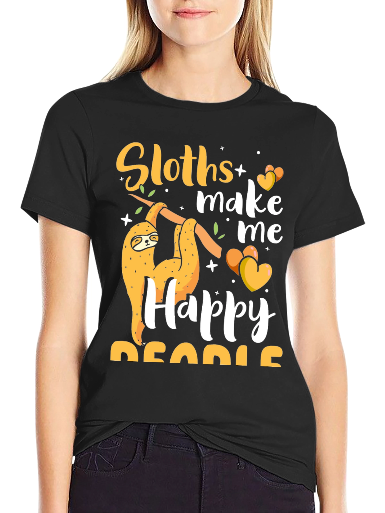 Black Sloth Lover T-Shirt - Sloths Make Me Happy view 2