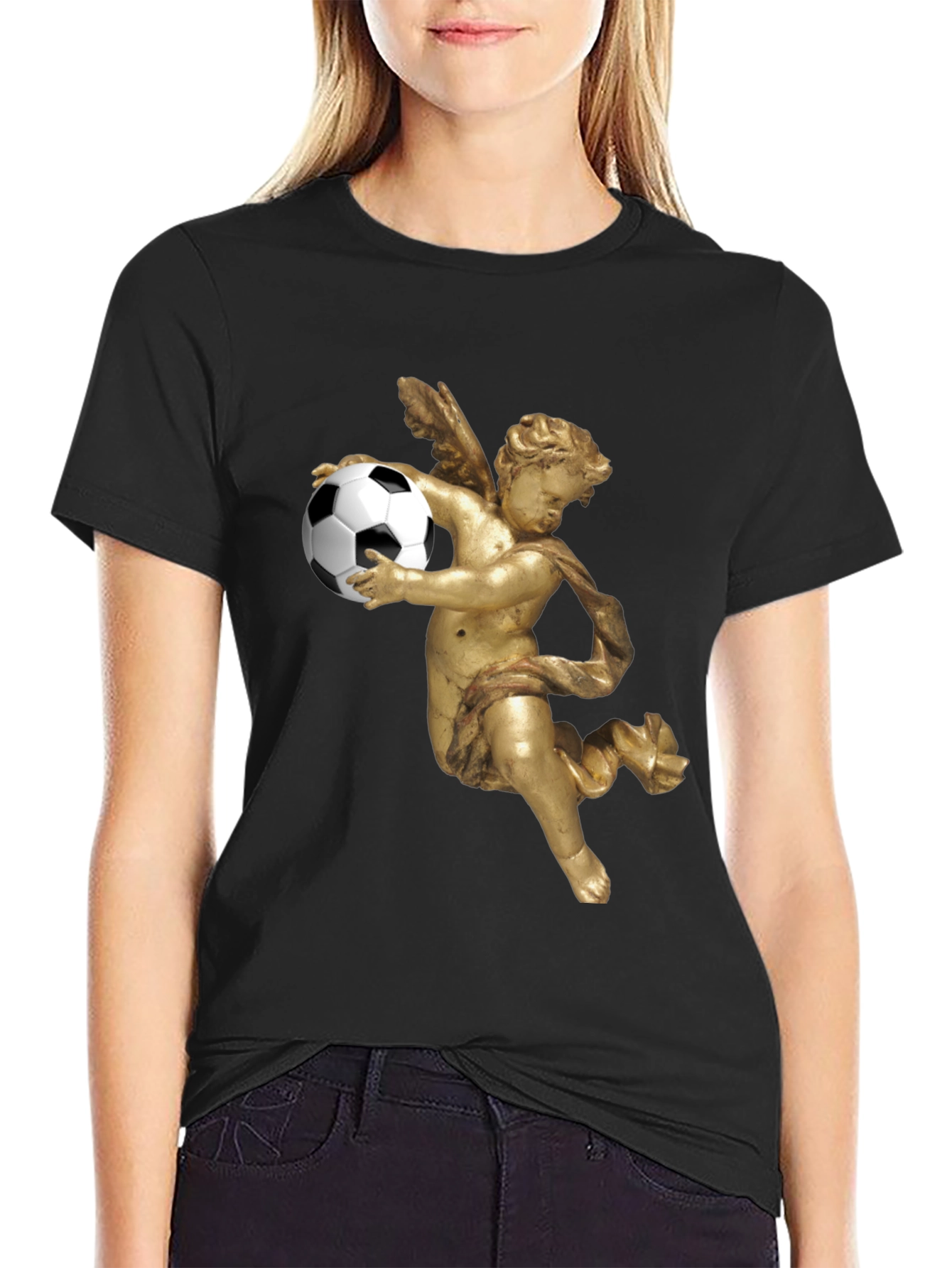 Black Angel Soccer T-Shirt - Black Graphic Tee view 2