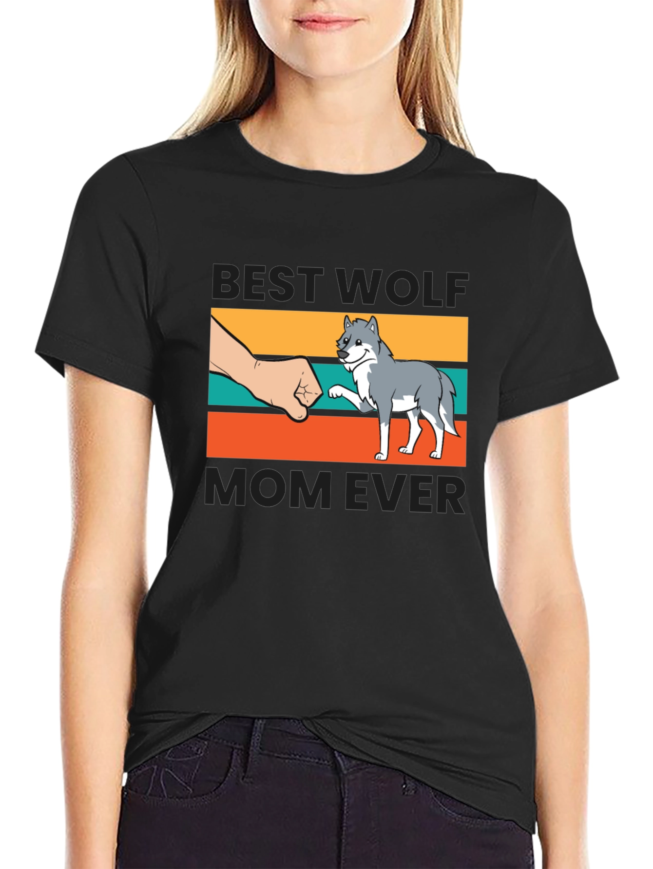 Black Best Wolf Mom Ever T-Shirt view 2