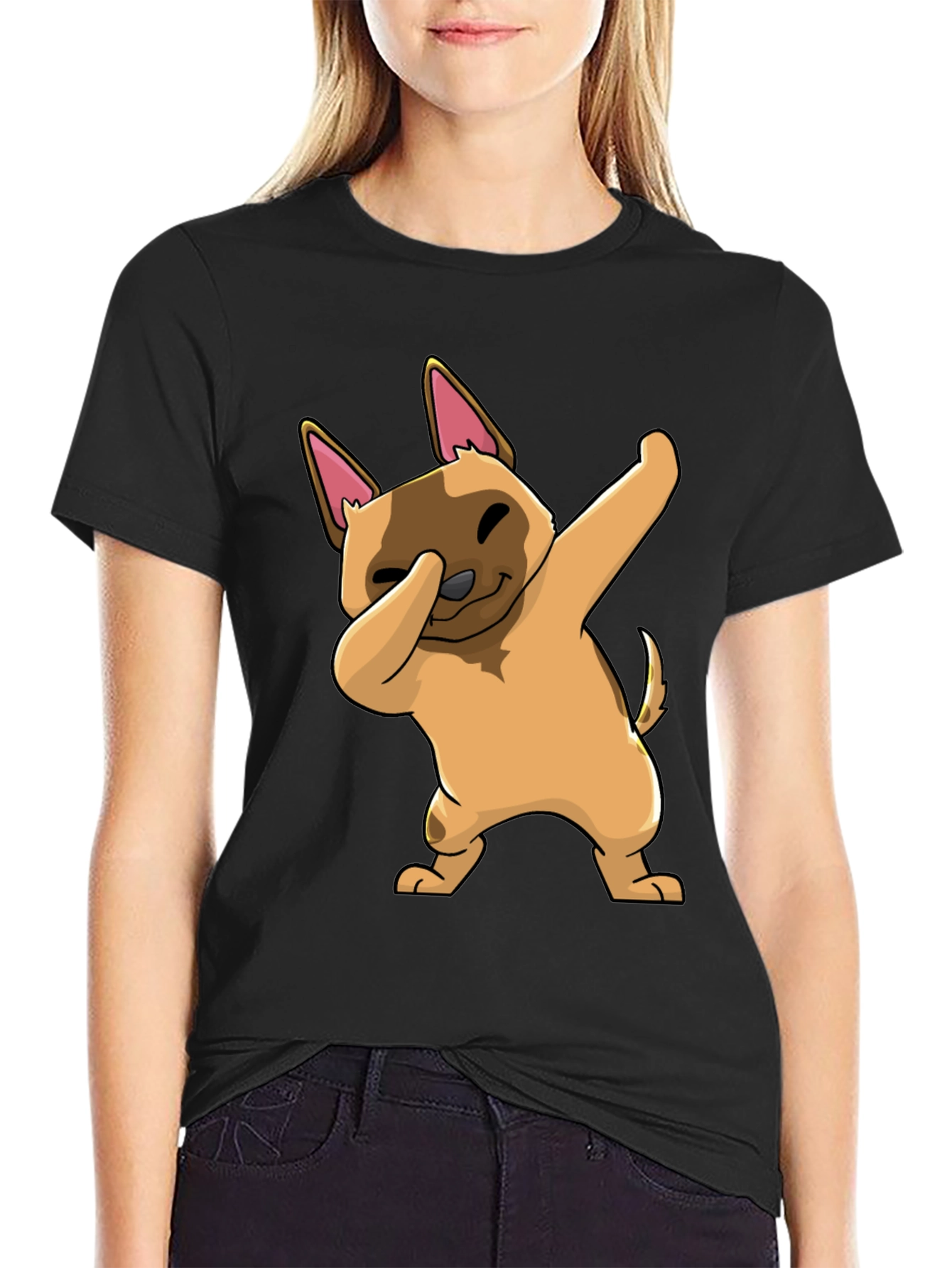 Black Dabbing Dog Graphic T-Shirt - Trendy Casual Wear view 2