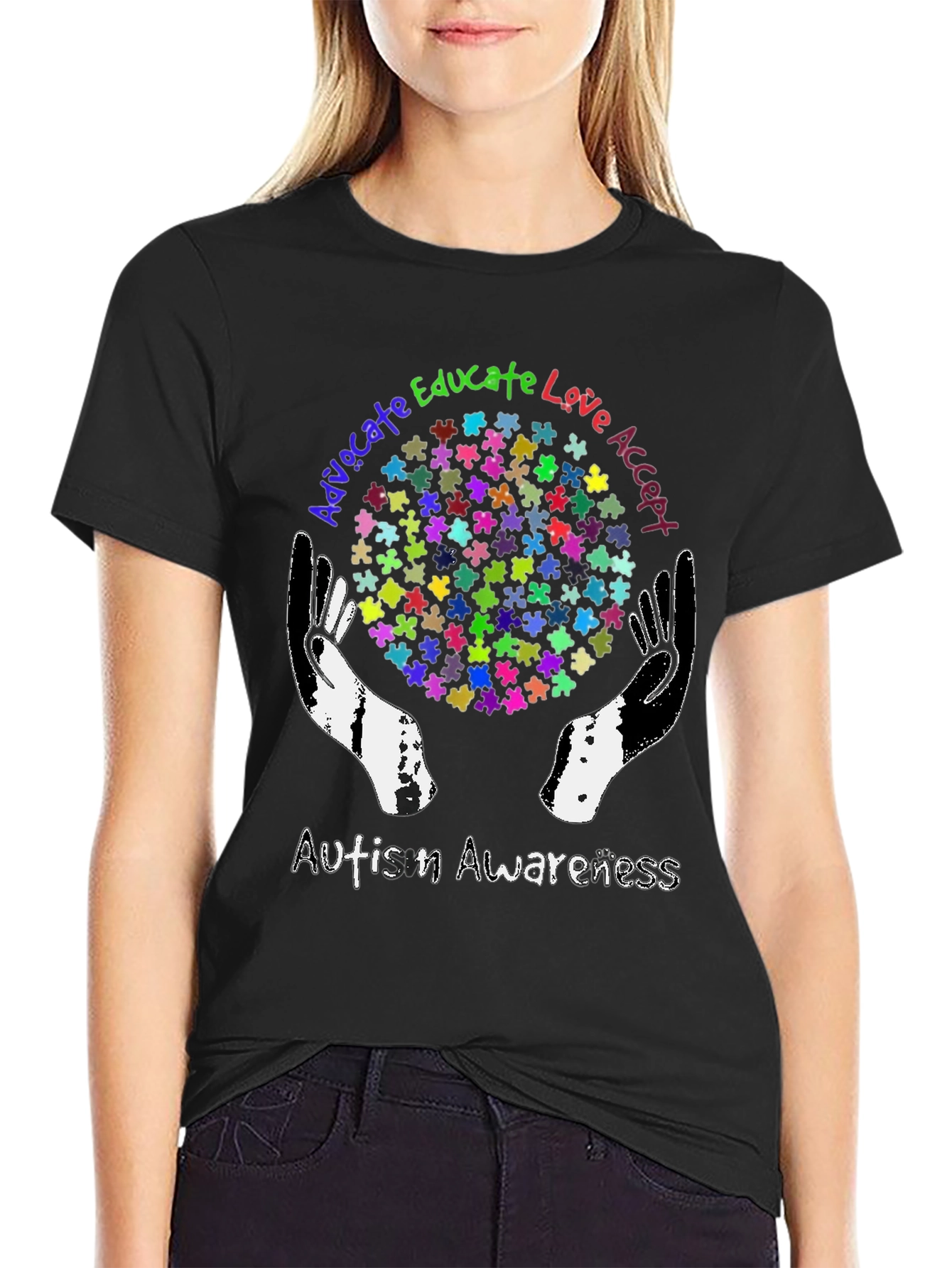 Black Autism Awareness T-Shirt Advocate Educate Love view 2