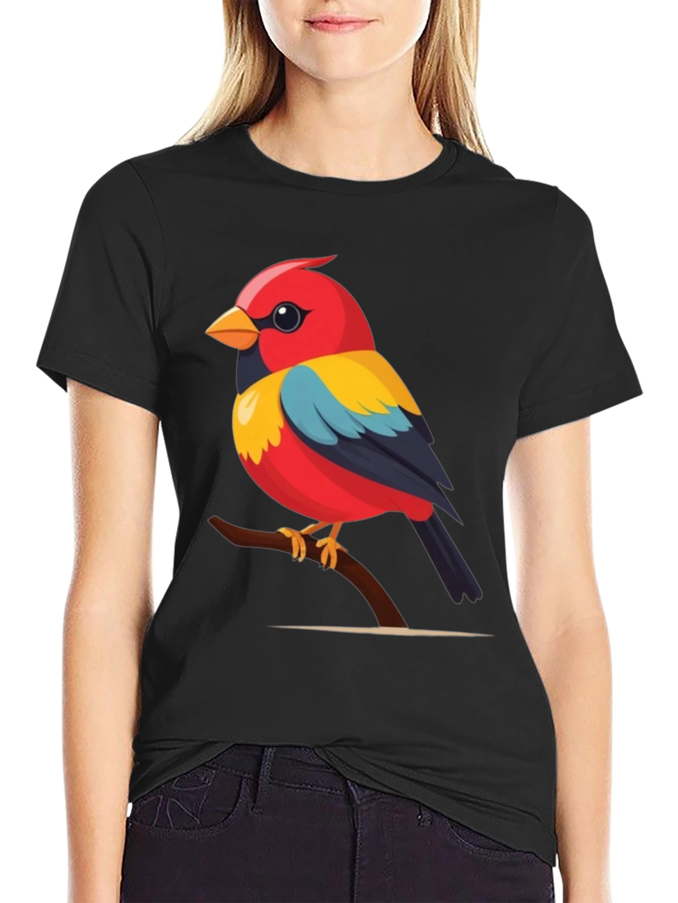 Black Bird on Branch Graphic Tee - Black Cotton Casual Shirt view 2