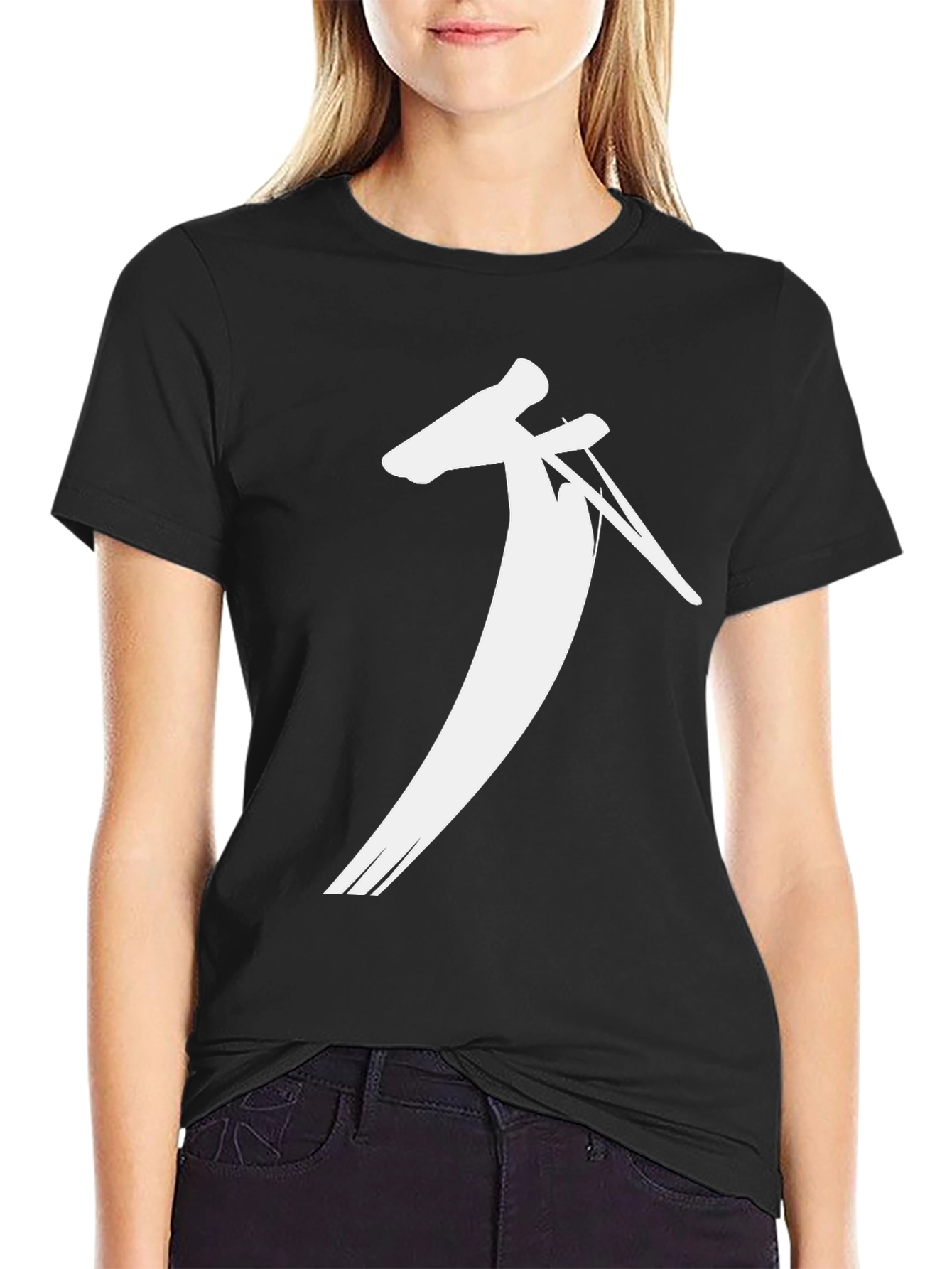 Black Men's Black T-Shirt with Abstract White Print view 2