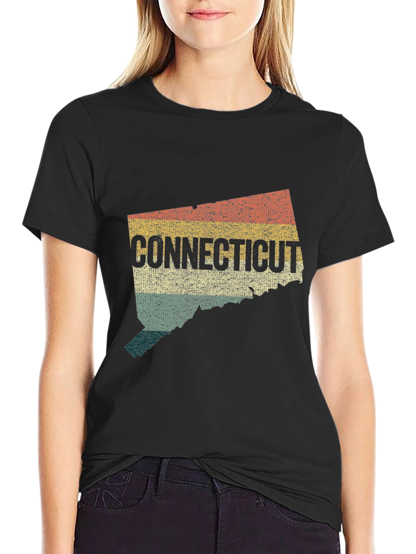 Black Retro Connecticut State Map Graphic T-Shirt view 2