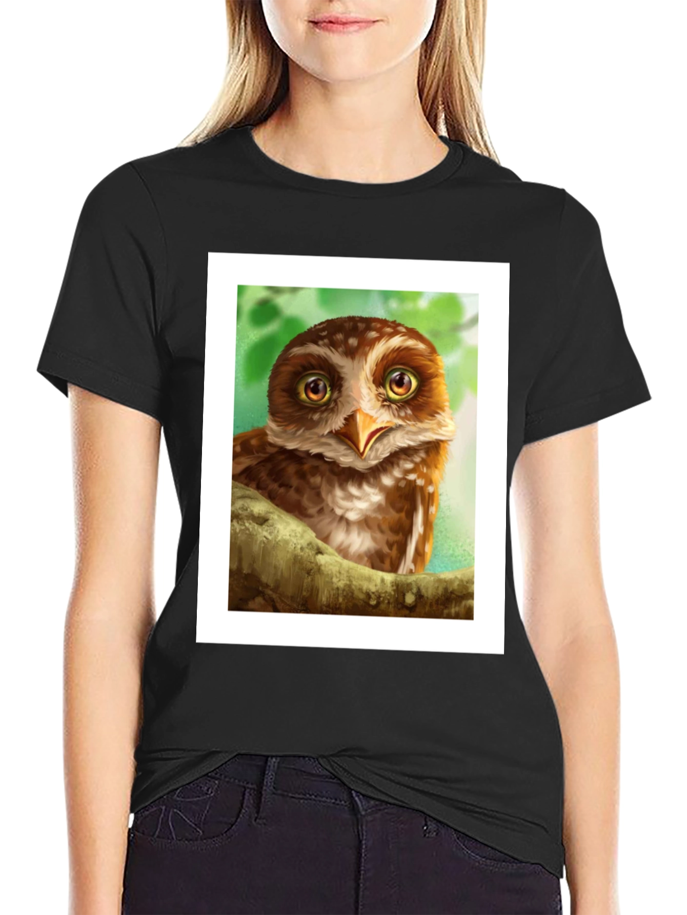 Black Owl Graphic Print Black T-Shirt view 2