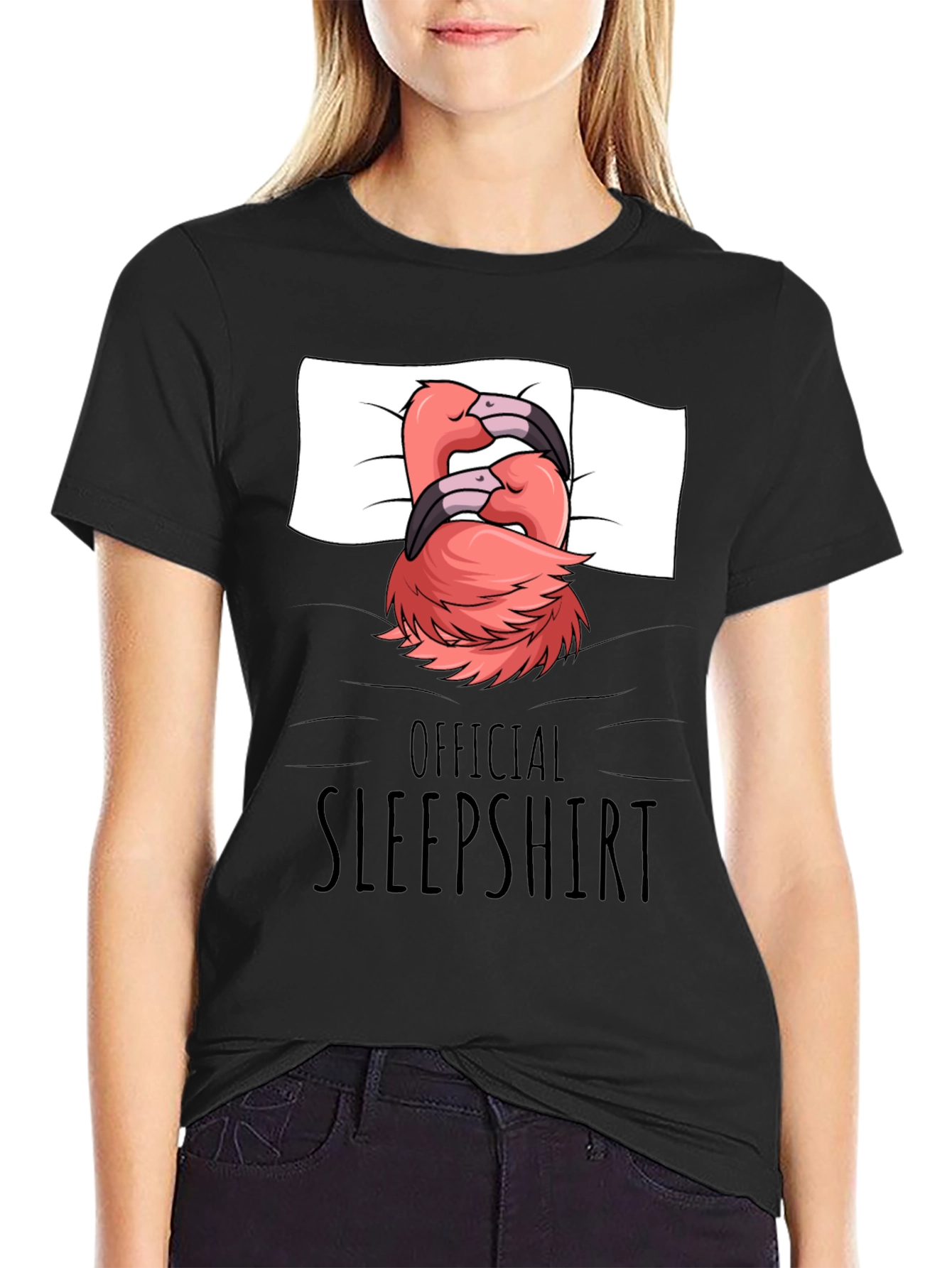 Black Official Sleepshirt Flamingo T-Shirt view 2