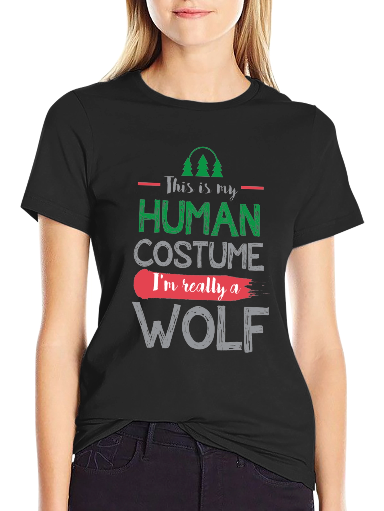 Black Human Costume Wolf Graphic T-Shirt view 2