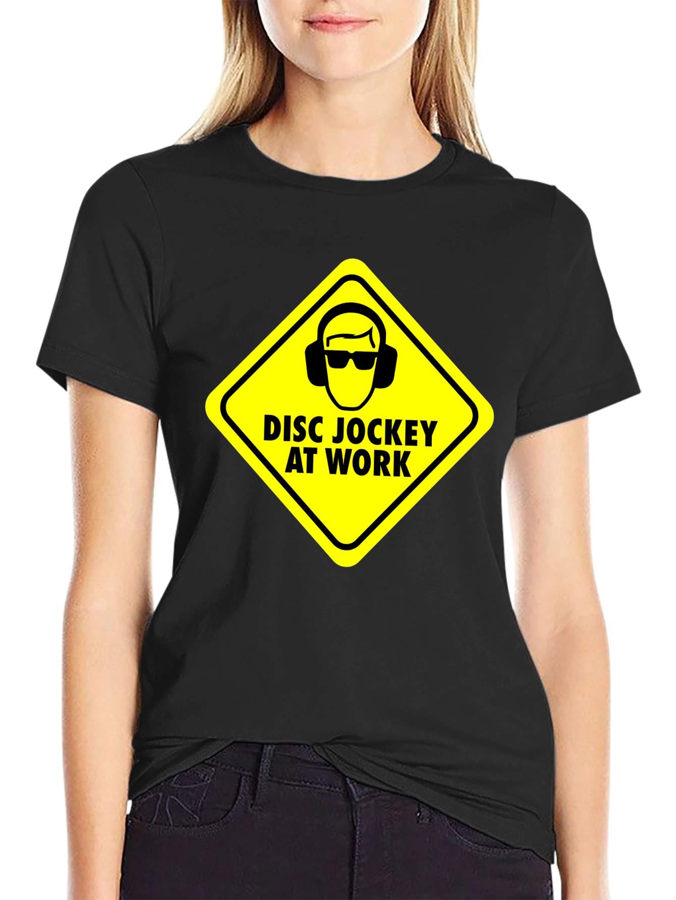 Black Disc Jockey at Work Warning T-Shirt - Black view 2