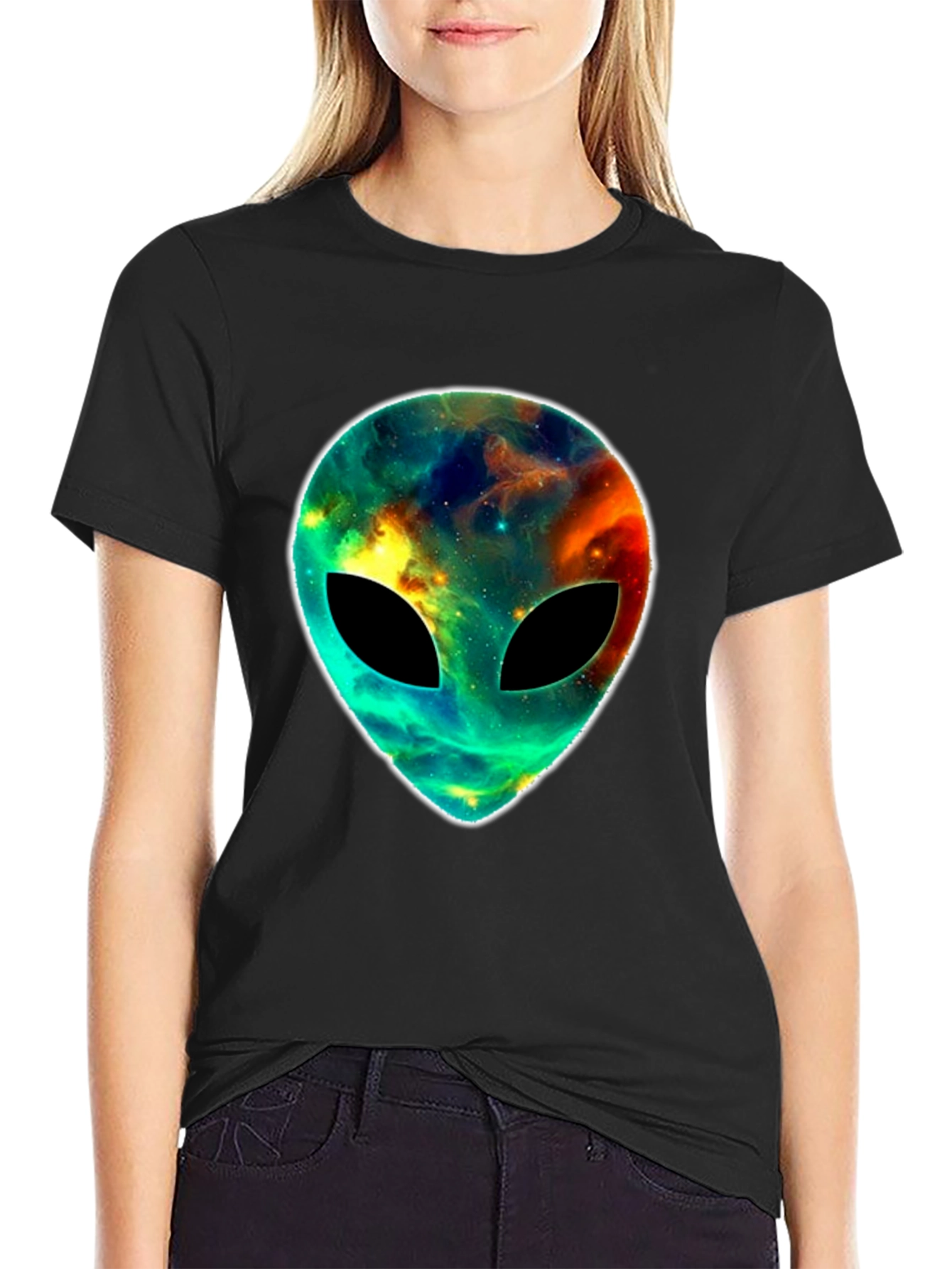 Black Cosmic Alien Head T-Shirt - Black Graphic Tee view 2
