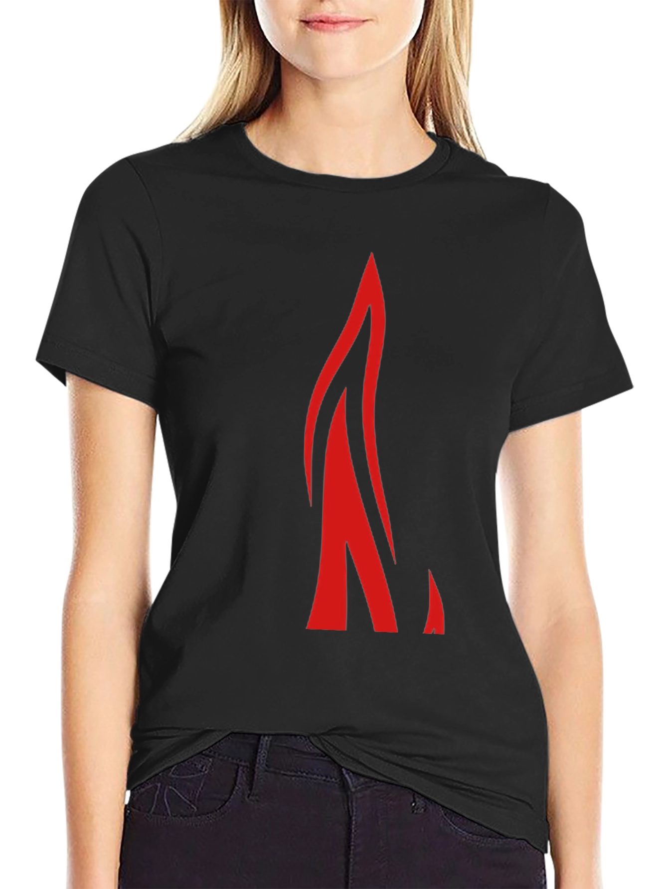 Black Bold Red Flame Graphic Black T-Shirt view 2