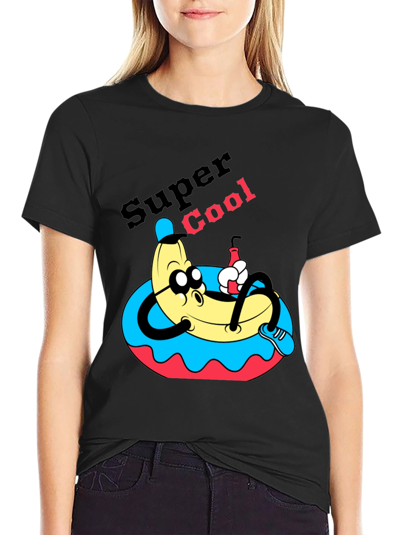 Black Super Cool Banana T-Shirt - Relaxed Cartoon Graphic Tee view 2
