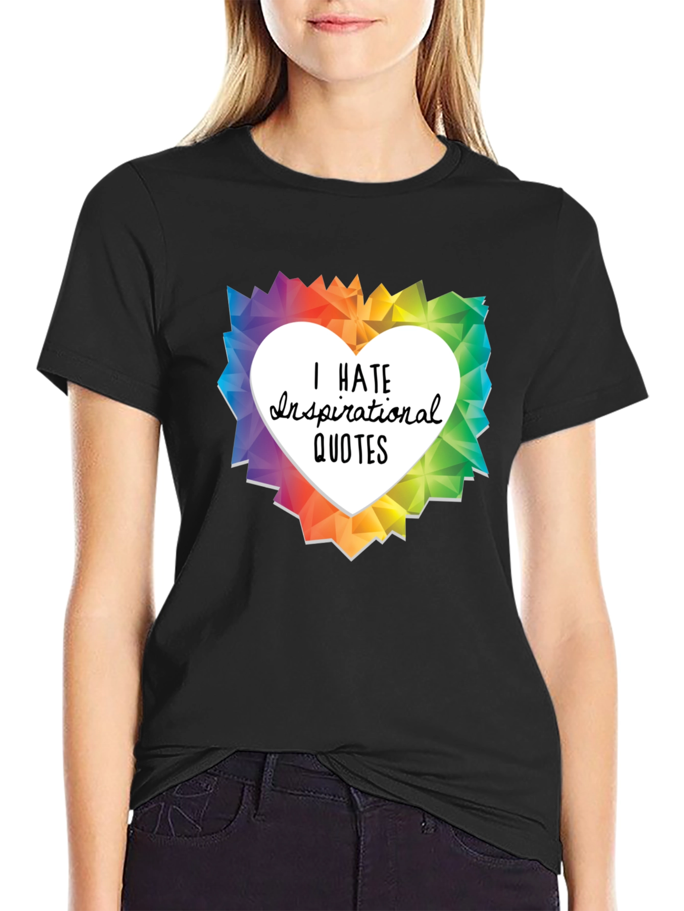 Black I Hate Inspirational Quotes Graphic T-Shirt view 2