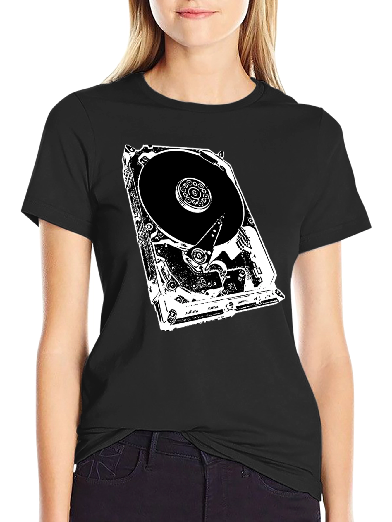 Black Hard Drive Anatomy Graphic Tee - Tech Lover's Shirt view 2