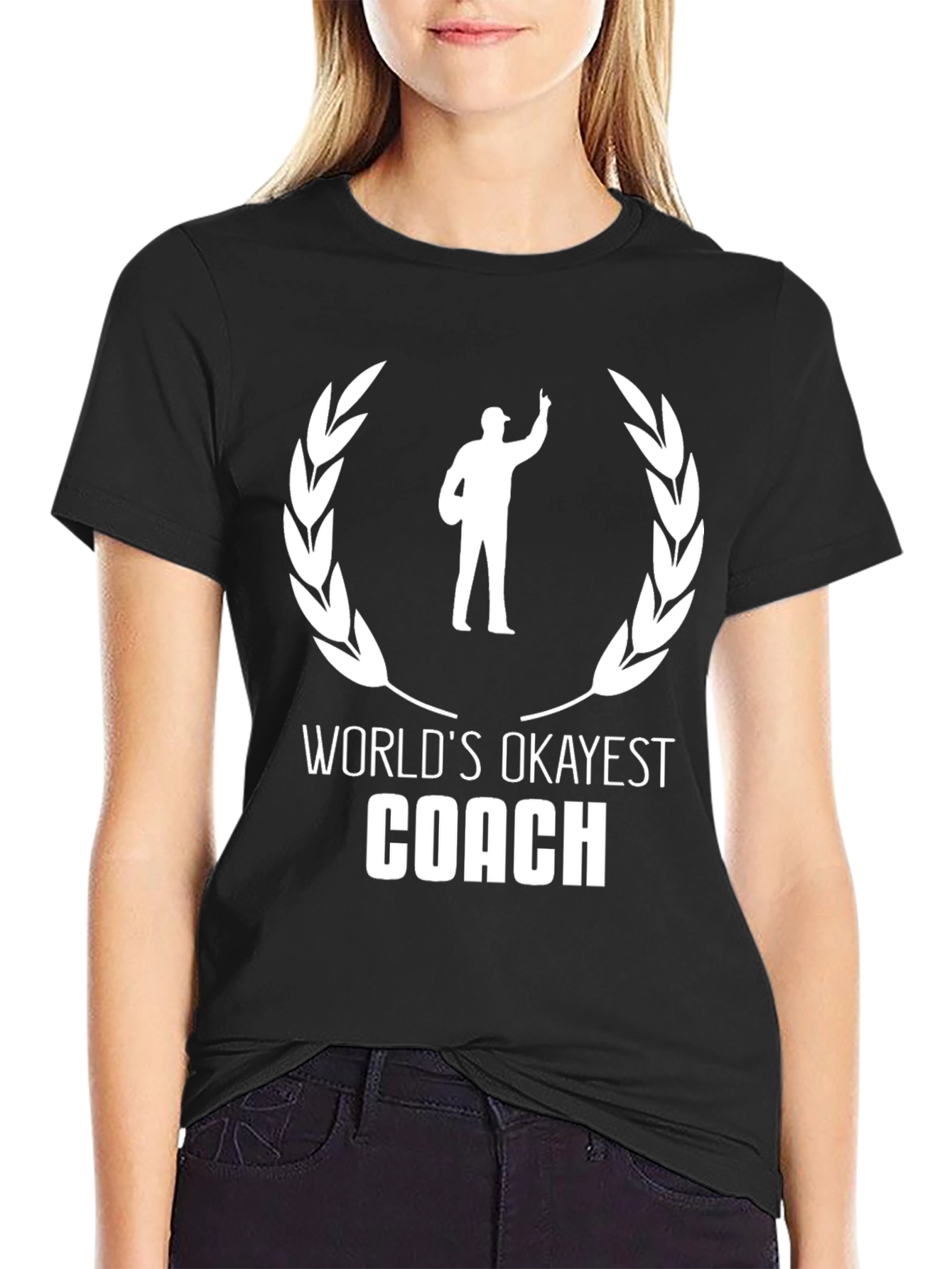 Black World's Okayest Coach Black T-Shirt view 2