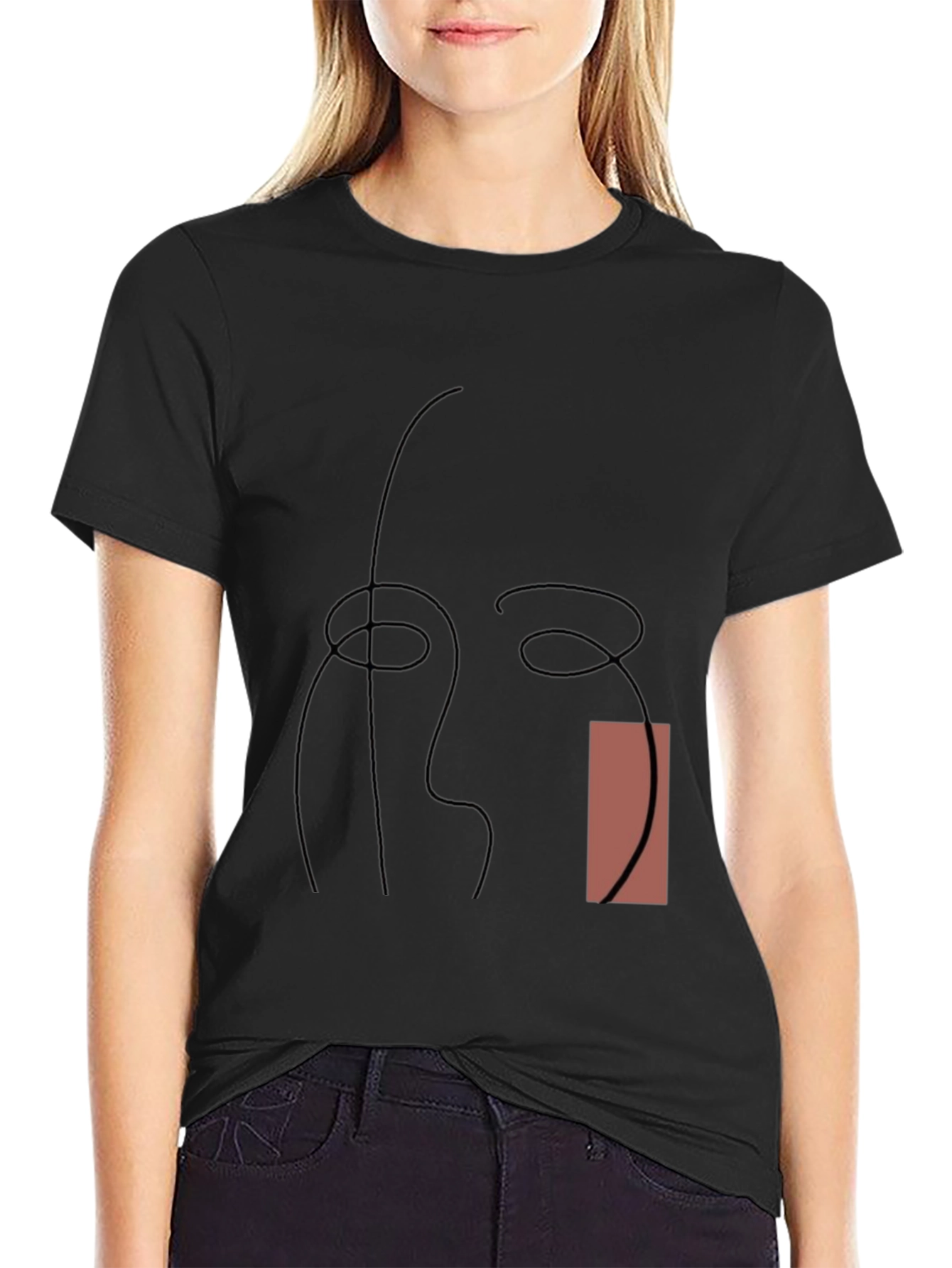 Black Abstract Line Art Graphic Tee - Modern Style view 2