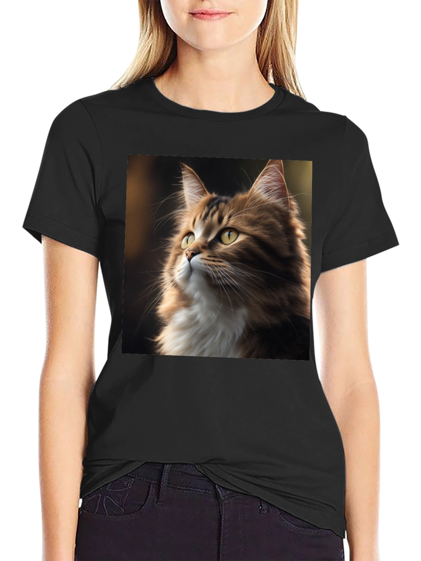 Black Cat Portrait Graphic Tee - Unisex Black T-Shirt view 2