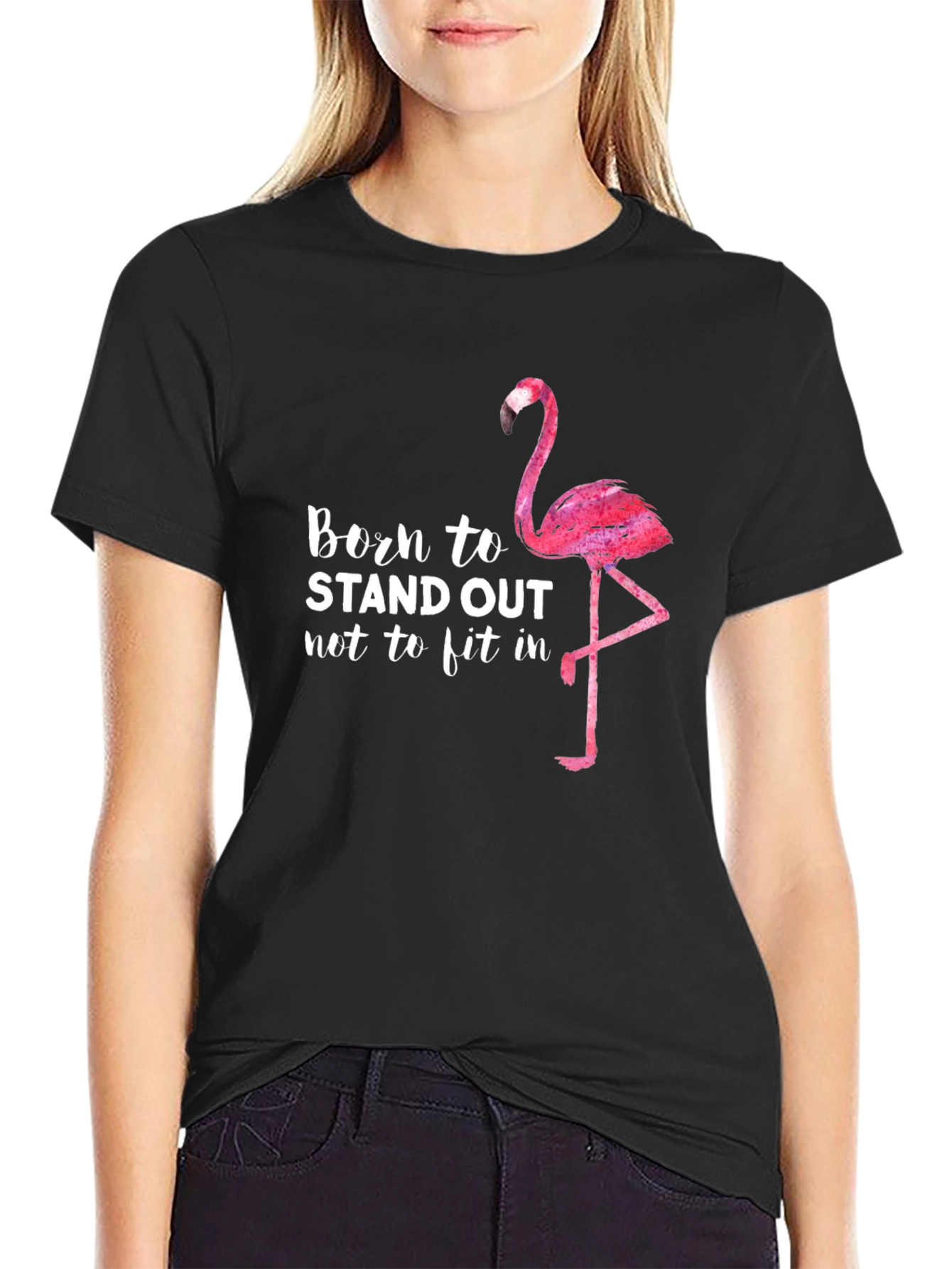 Black Born to Stand Out Flamingo Graphic Tee view 2