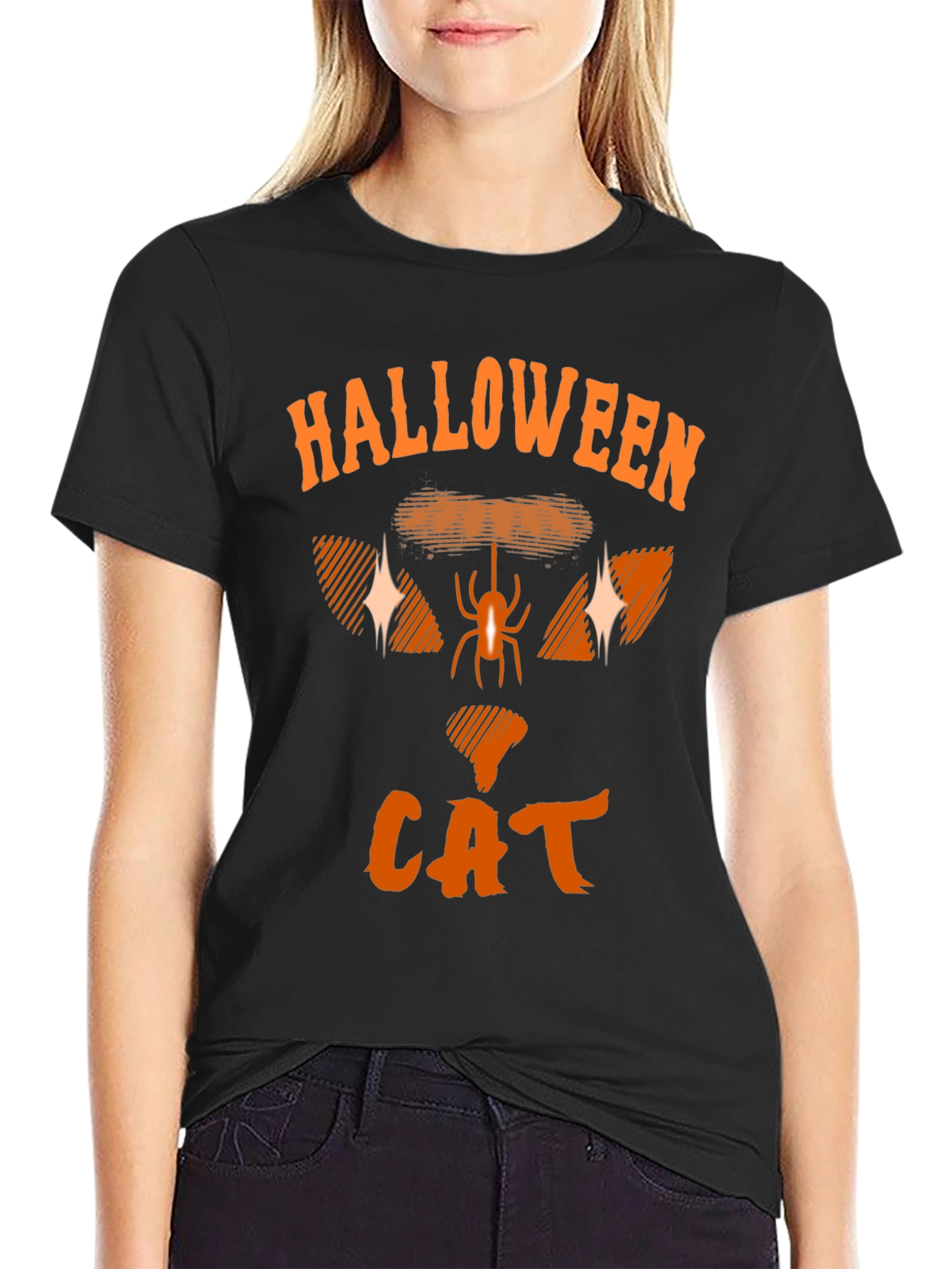 Black Halloween Cat T-Shirt - Spooky Season Apparel view 2