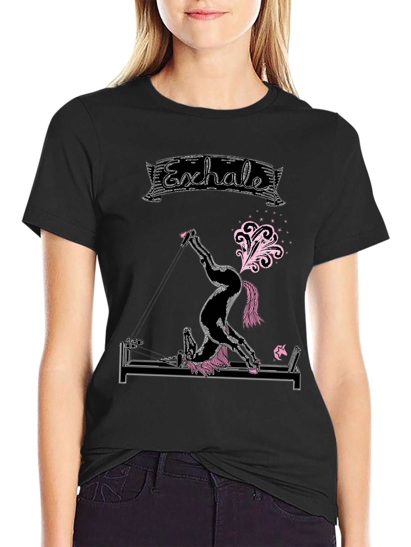 Black Exhale Pilates Horse T-Shirt Funny Exercise Graphic Tee view 2