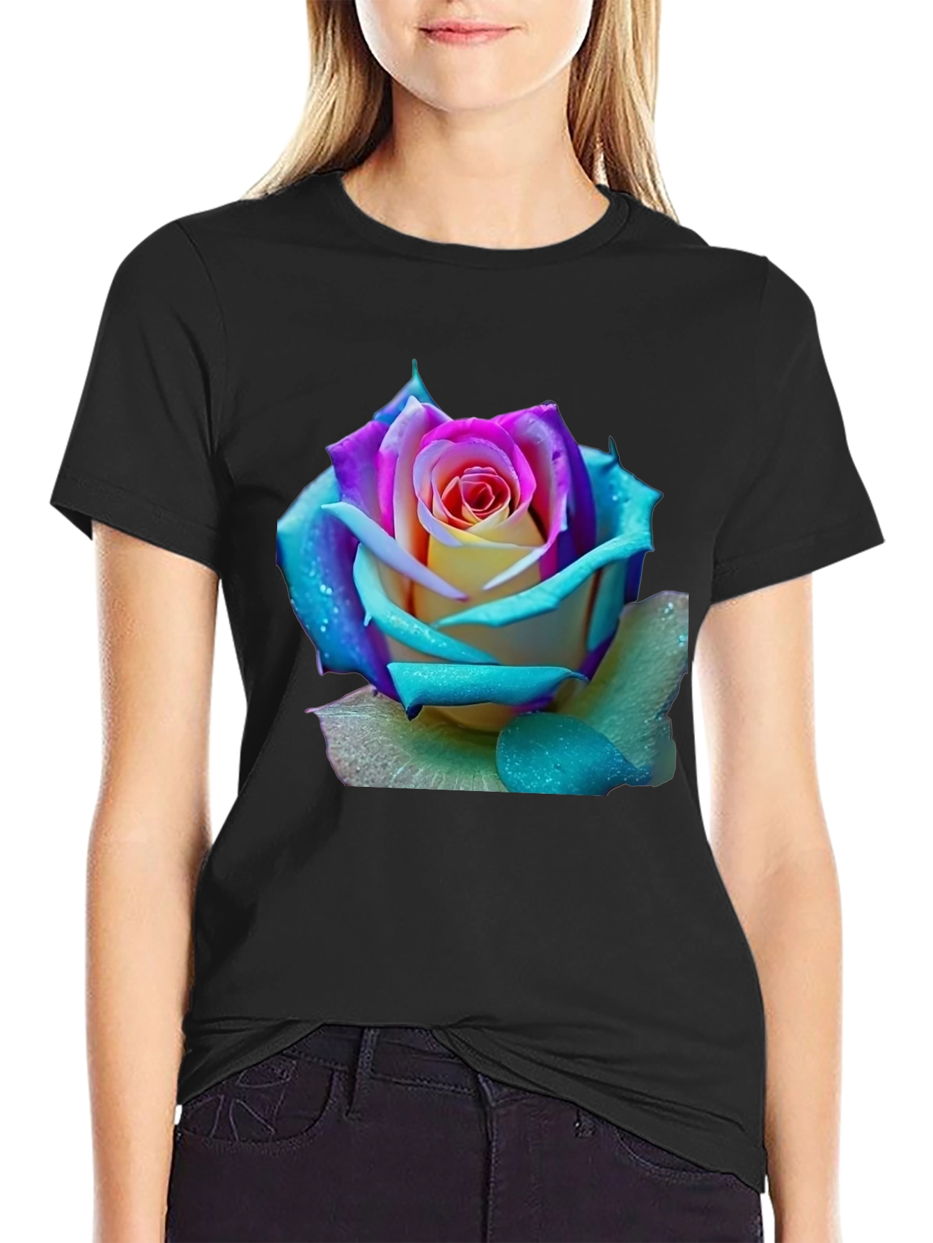 Black Rose Graphic Tee - Vibrant Floral Design view 2