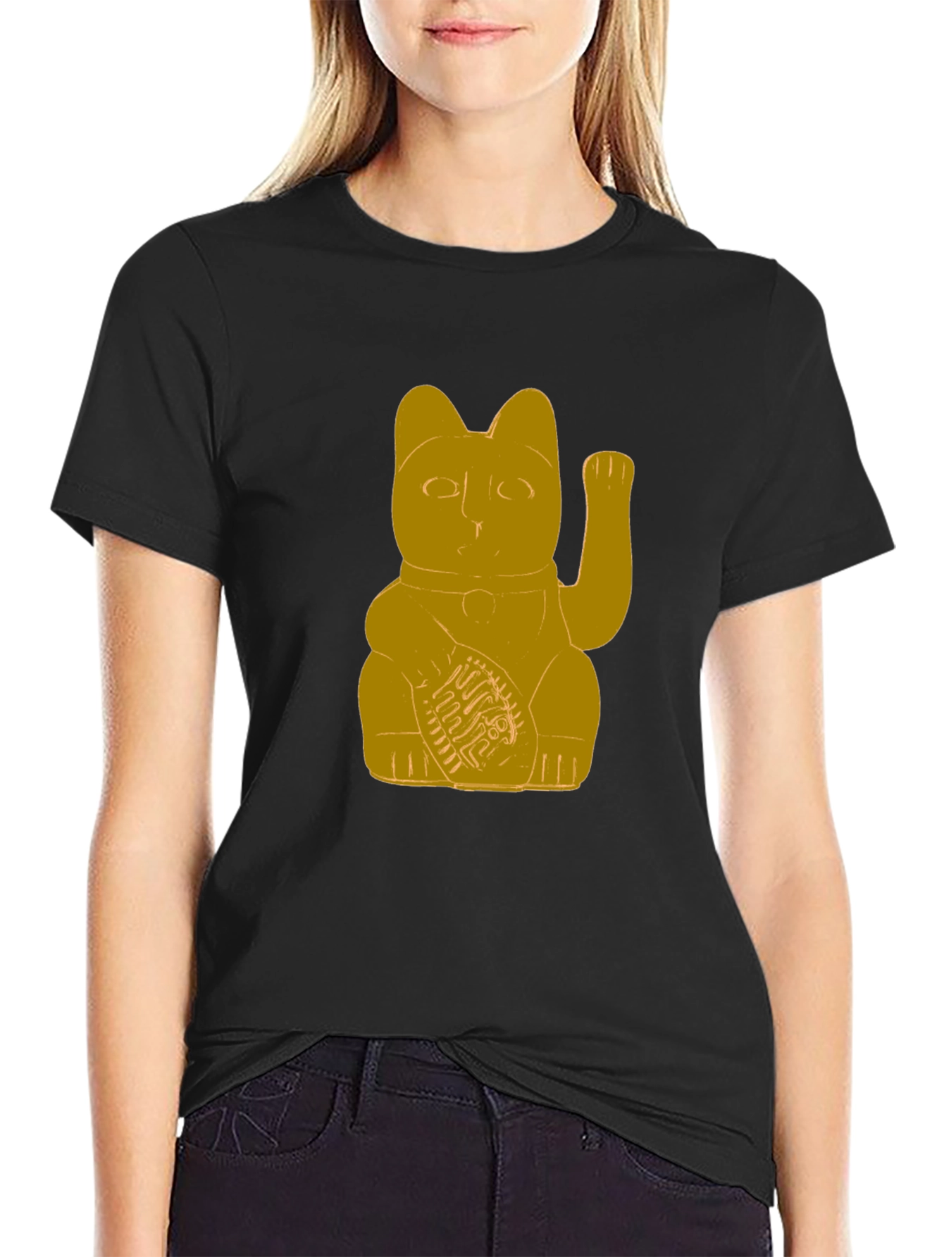 Black Lucky Cat T-Shirt - Graphic Tee view 2