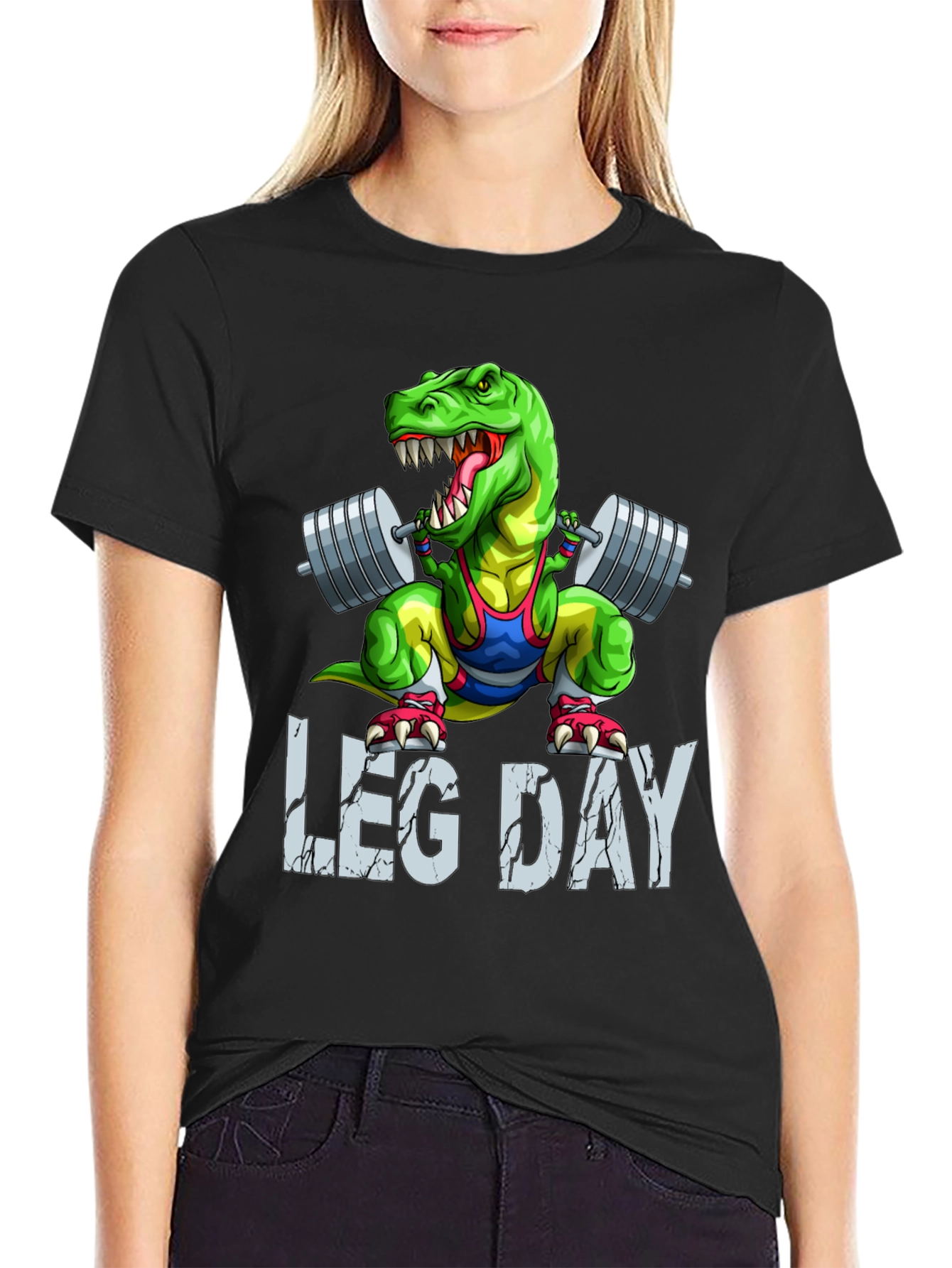 Black Dino Leg Day T-Shirt: Funny Gym Workout Tee view 2