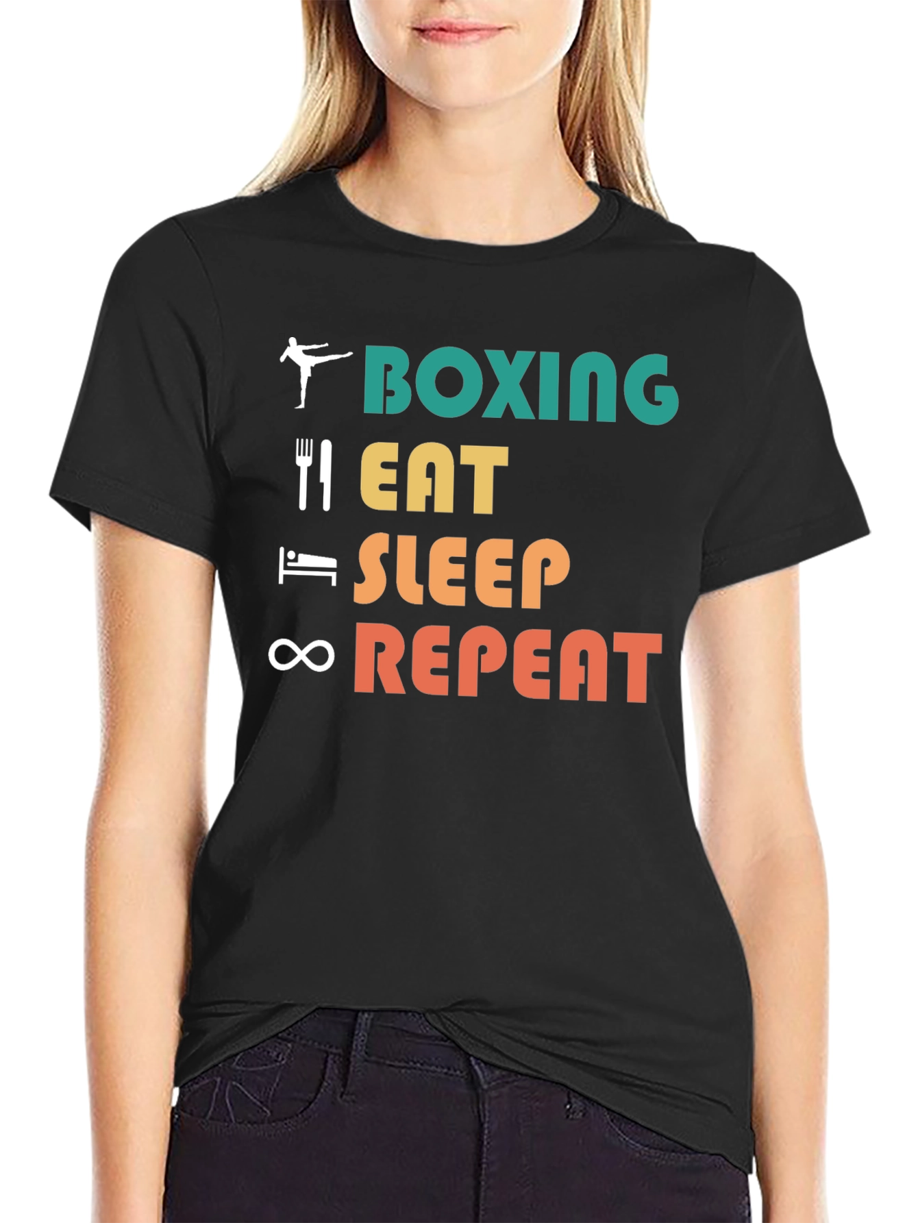 Black Boxing Eat Sleep Repeat Graphic Tee view 2
