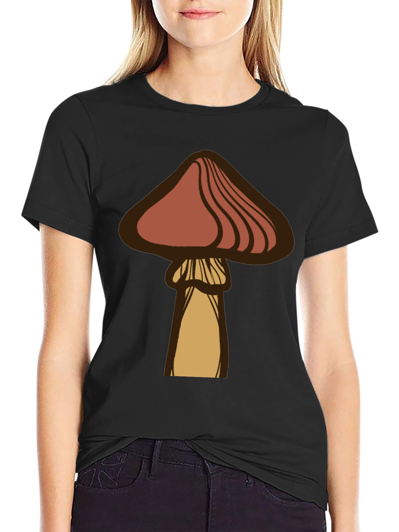 Black Mushroom Graphic Tee - Casual Black T-Shirt view 2