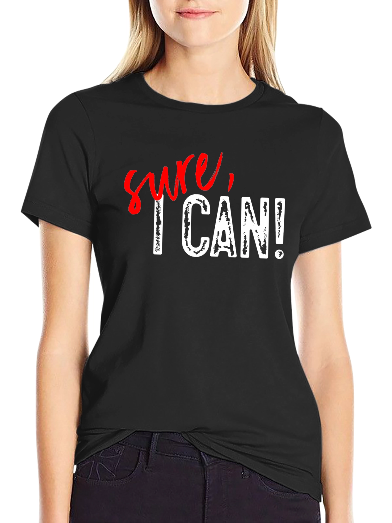 Black Sure, I Can! Graphic Print Black Cotton T-Shirt view 2