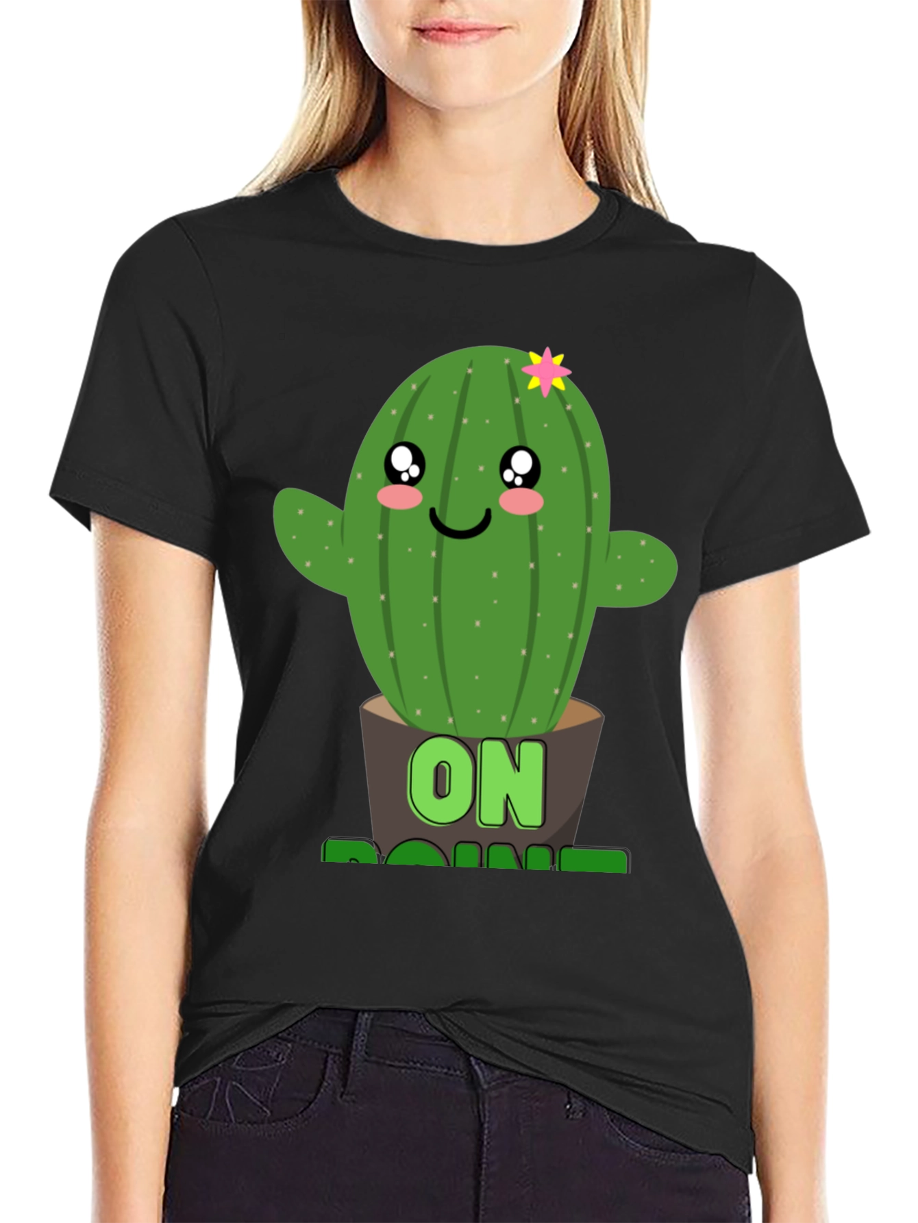 Black Cactus On Point Graphic T-Shirt - Fun Plant Lover Tee view 2