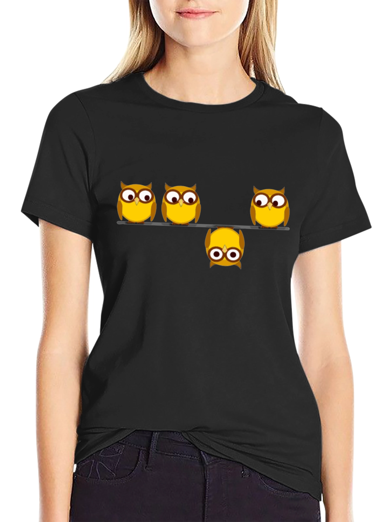 Black Whimsical Owl Graphic Tee view 2